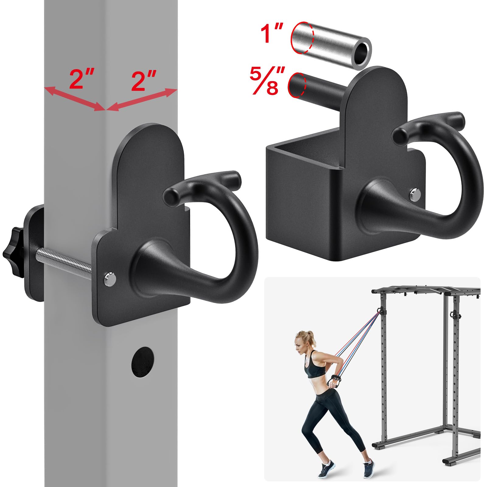 Kipika Heavy Duty Power Cage Squat Rack Accessories - 2 Pack Gym Hooks for Resistance Bands, Compatible with 5/8