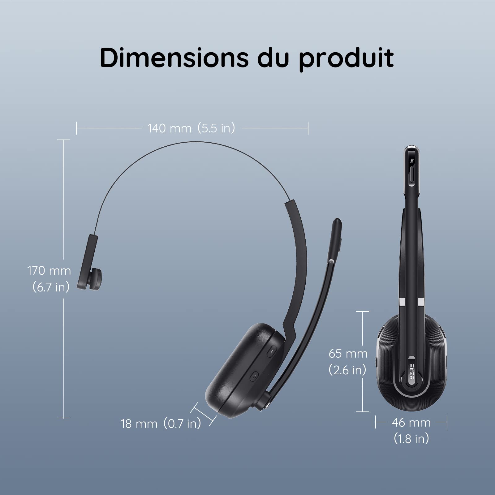 EKSA H5 Wireless Bluetooth Headset with Noise Cancelling AI Mic & USB Dongle - 45H Playtime, 10m Range, Charging Station - Mono PC Headset for Office, Call Center, Remote Work & Online Meetings