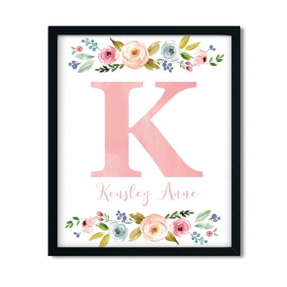 Personalized Monogram Paper Art Print for Girls - Rustic Wood Nursery Name Sign, Pink Floral Wall Decor for Baby Room, Dorm & Kids Bedroom - Perfect for Baby Showers, Birthday Gifts & Home Decoration