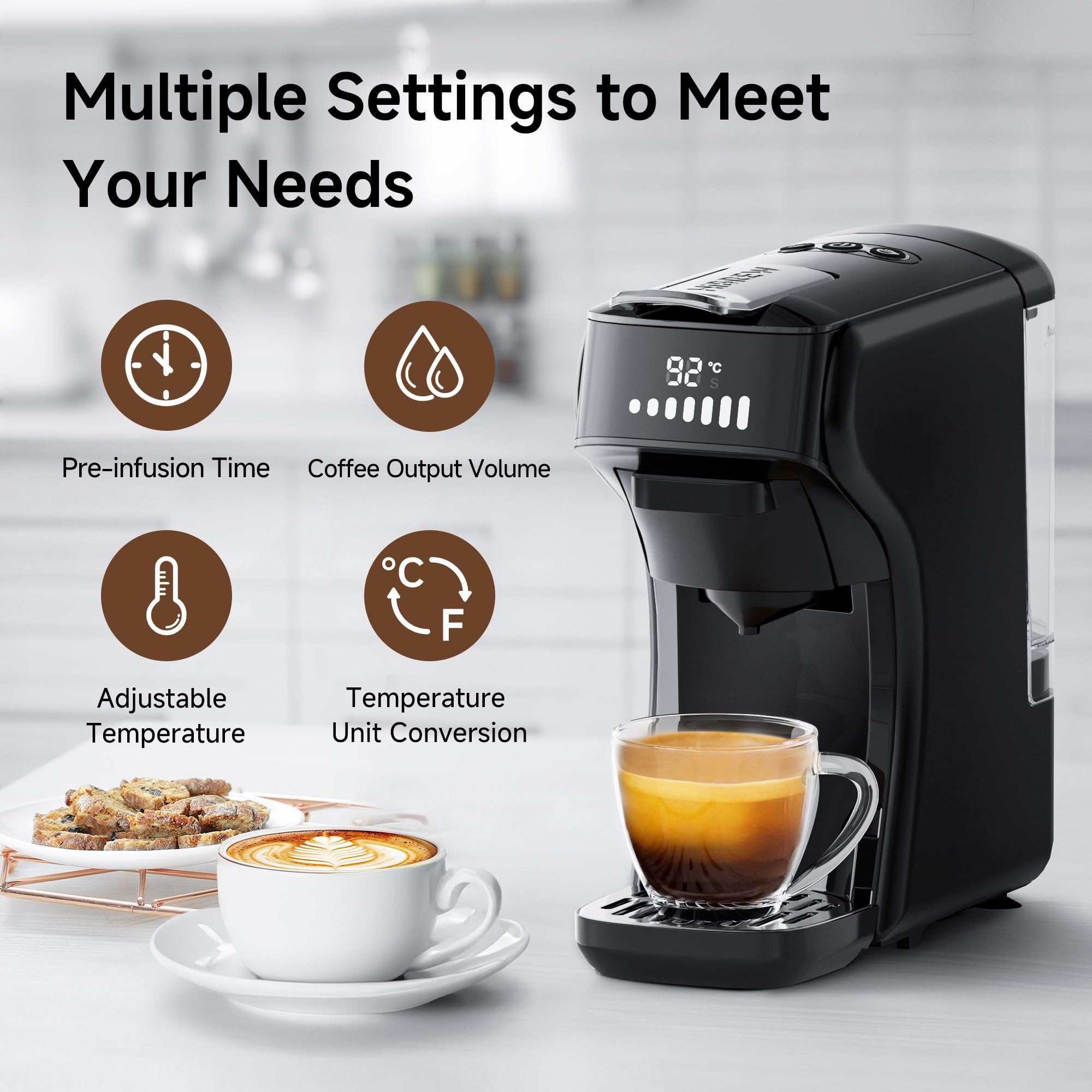 HiBREW H1B 6-in-1 Coffee Pod Machine | 19 Bar Espresso Maker for K-Cup, Nespresso & DG Pods | Brews Hot & Iced Coffee | Perfect for Home, Office & Small Spaces (Black)