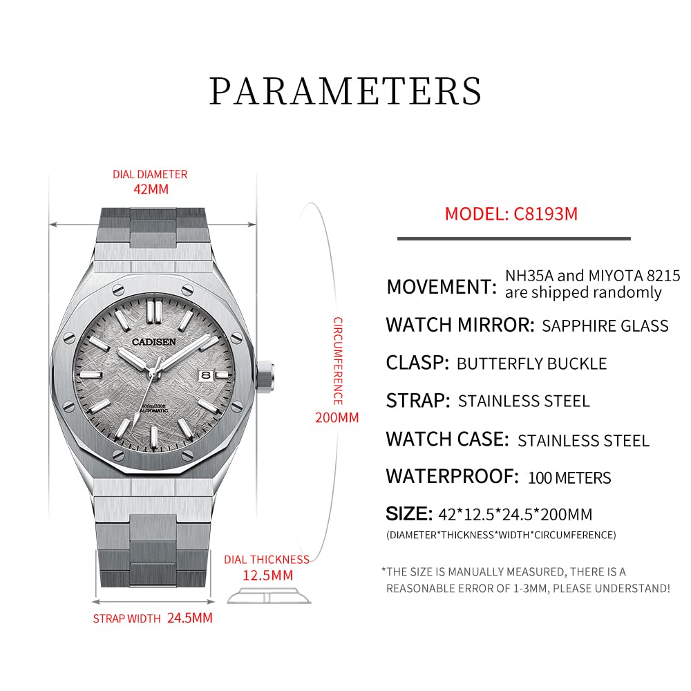 CADISEN Men's Automatic Watch with NH35 Movement - Waterproof Sapphire Crystal - Casual & Business Dress Watch for Men - Perfect for Office, Formal Events & Everyday Wear