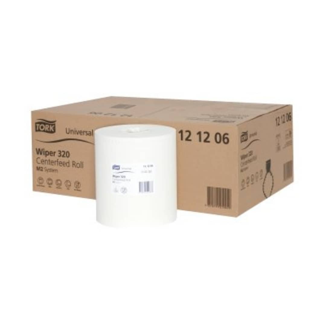 Tork M2 Universal Wiper 320 Centrefeed Roll - 2 Ply White Paper Towels (160m, Pack of 6 Rolls) - Ideal for Commercial Kitchens, Restaurants & Office Cleaning