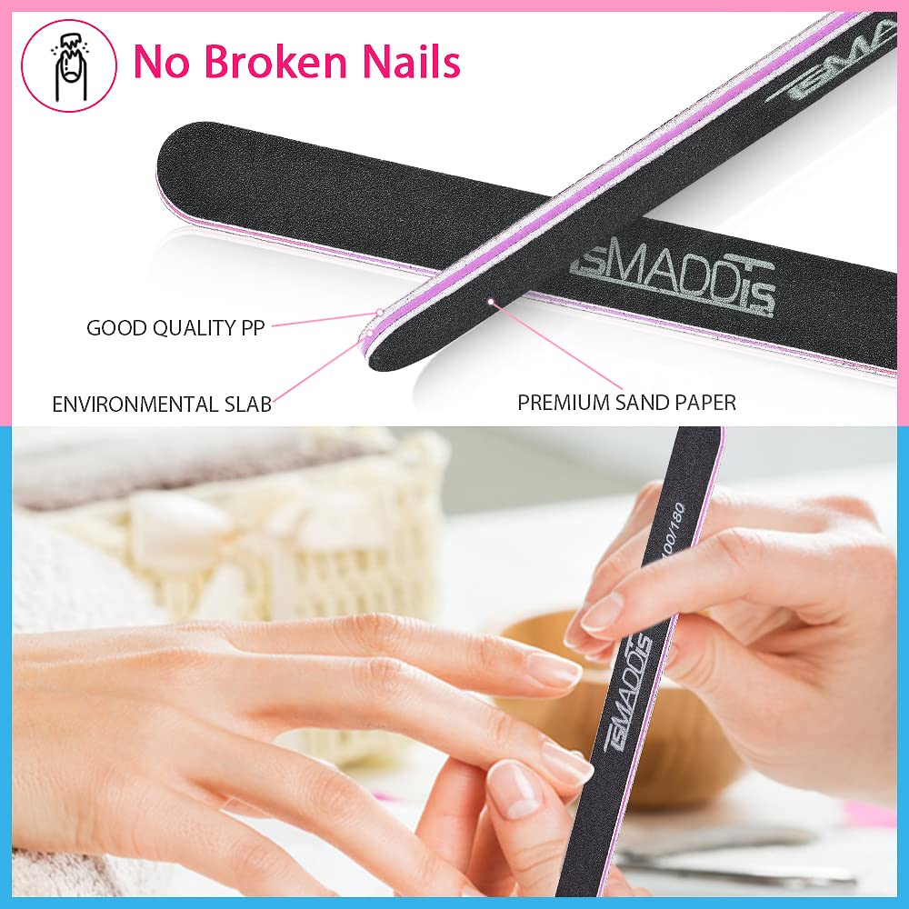 **TsMADDTs 20-Piece Double-Sided Nail Files Set - 100/120/180/240/320/800 Grits for Natural & Acrylic Nails - Professional Manicure & Pedicure Tools for Home & Salon Use**