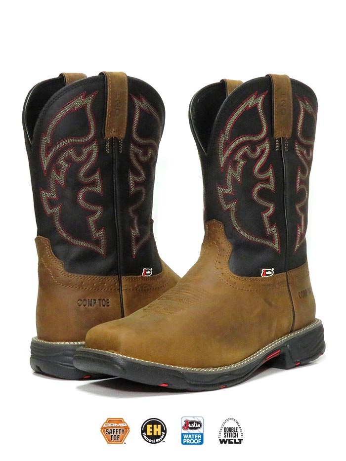 Justin WK4337 Men's Stampede Rush Waterproof Composite Toe Work Boots - Tan - Durable Safety Footwear for Construction, Oil Rig & Outdoor Work