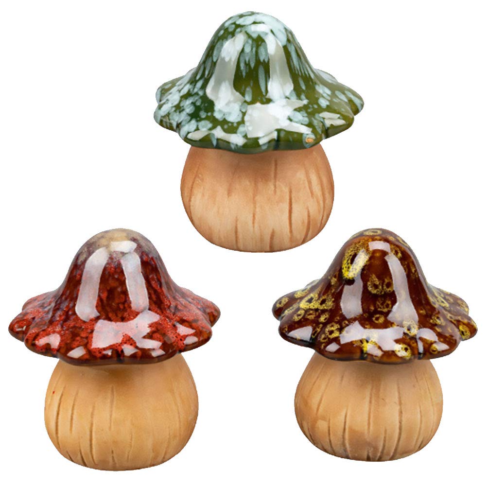3-Piece Simulated Mushroom Decor - Artificial Ceramic Tabletop Plants for Outdoor & Indoor Decoration | Perfect for Garden, Patio, Coffee Table and Home Office Decor