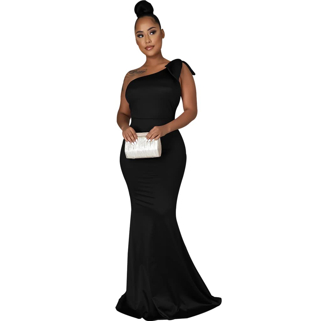 JTNFairy Women's Sexy Ruffle Sleeve One Shoulder Bodycon Dress - Elegant Pencil Dress for Curvy Figures | Perfect for Cocktail Parties, Evening Events & Formal Occasions