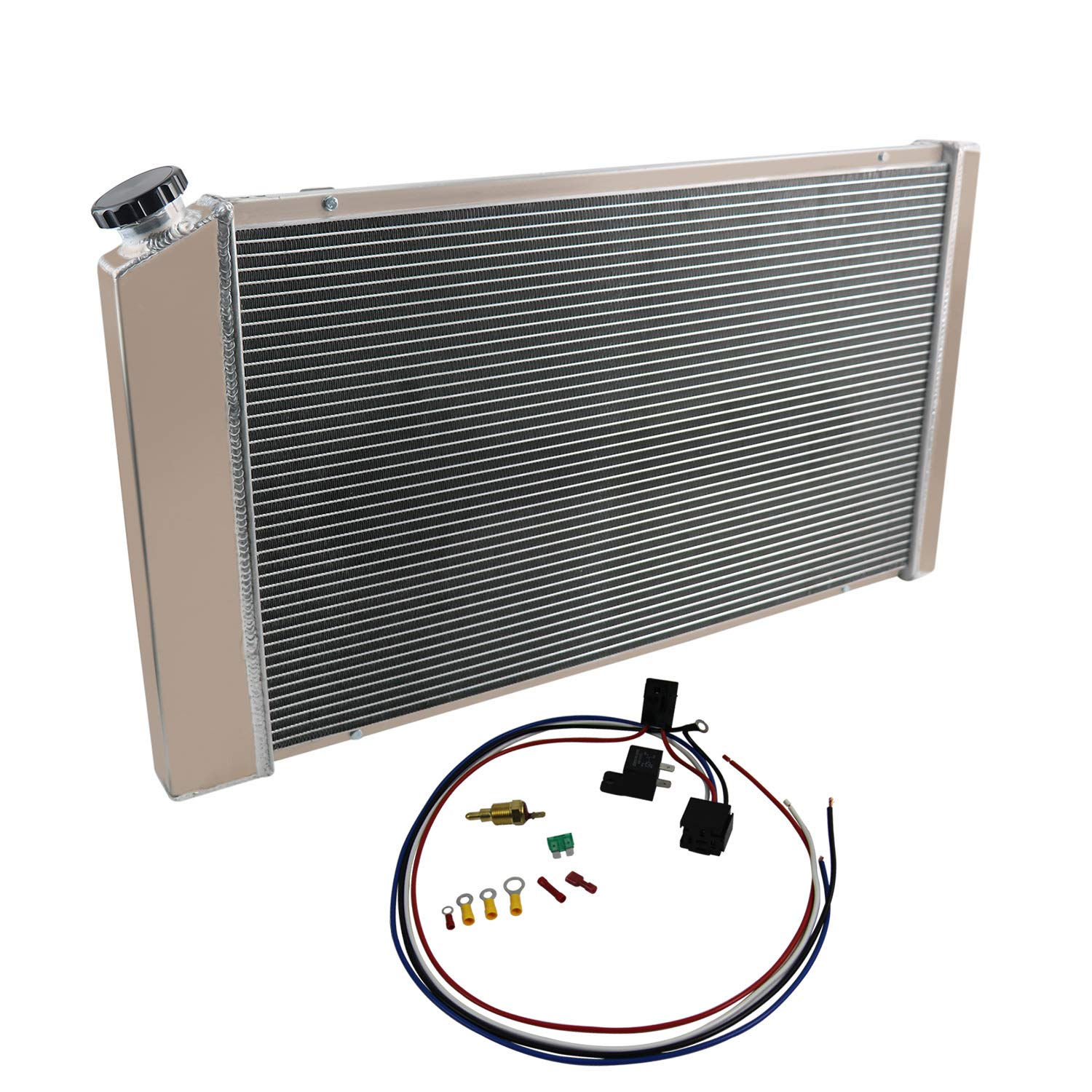 ECMRAD 3-Row Aluminum Radiator & Fan Shroud Combo for 1968-1972 Chevy Pontiac GTO Chevelle El Camino - High Performance Cooling System - Perfect for Classic Car Restoration & Hot Rod Upgrades