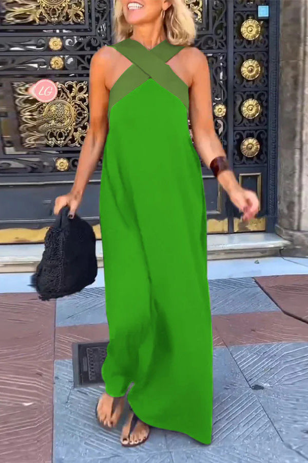 Stylish Crossover Backless Sleeveless Loose Maxi Dress for Women | Summer Beach Party & Evening Wear | Flowy Boho Chic Dress for Vacations & Date Nights