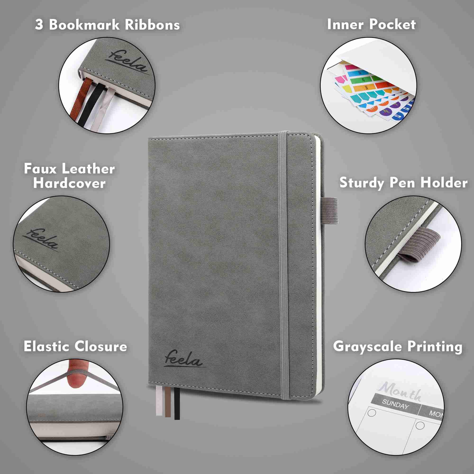2025 Undated Planner - A5 Monthly & Weekly Academic Planner Kit for Students | Includes Highlighters, Note Stickers & Fineliner Pens | 1-Year School Supplies | Gray | Perfect for College, High School & Daily Organization