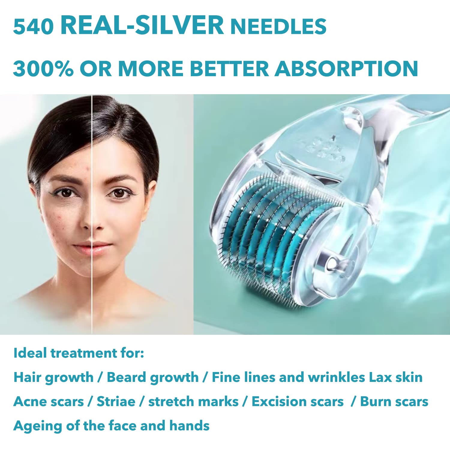 AUDUODUO® 0.5mm Dermaroller - 540 Silver Needles for Skin & Hair Care - Perfect for Home Facial Treatments