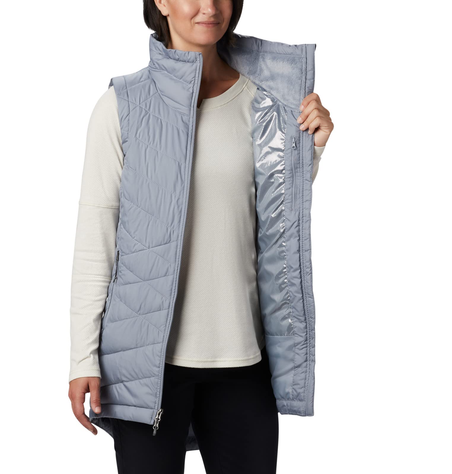 Columbia Women's Heavenly Long Vest - Lightweight Water-Resistant Down Puffer Vest for Outdoor Hiking, Running & Winter Layering