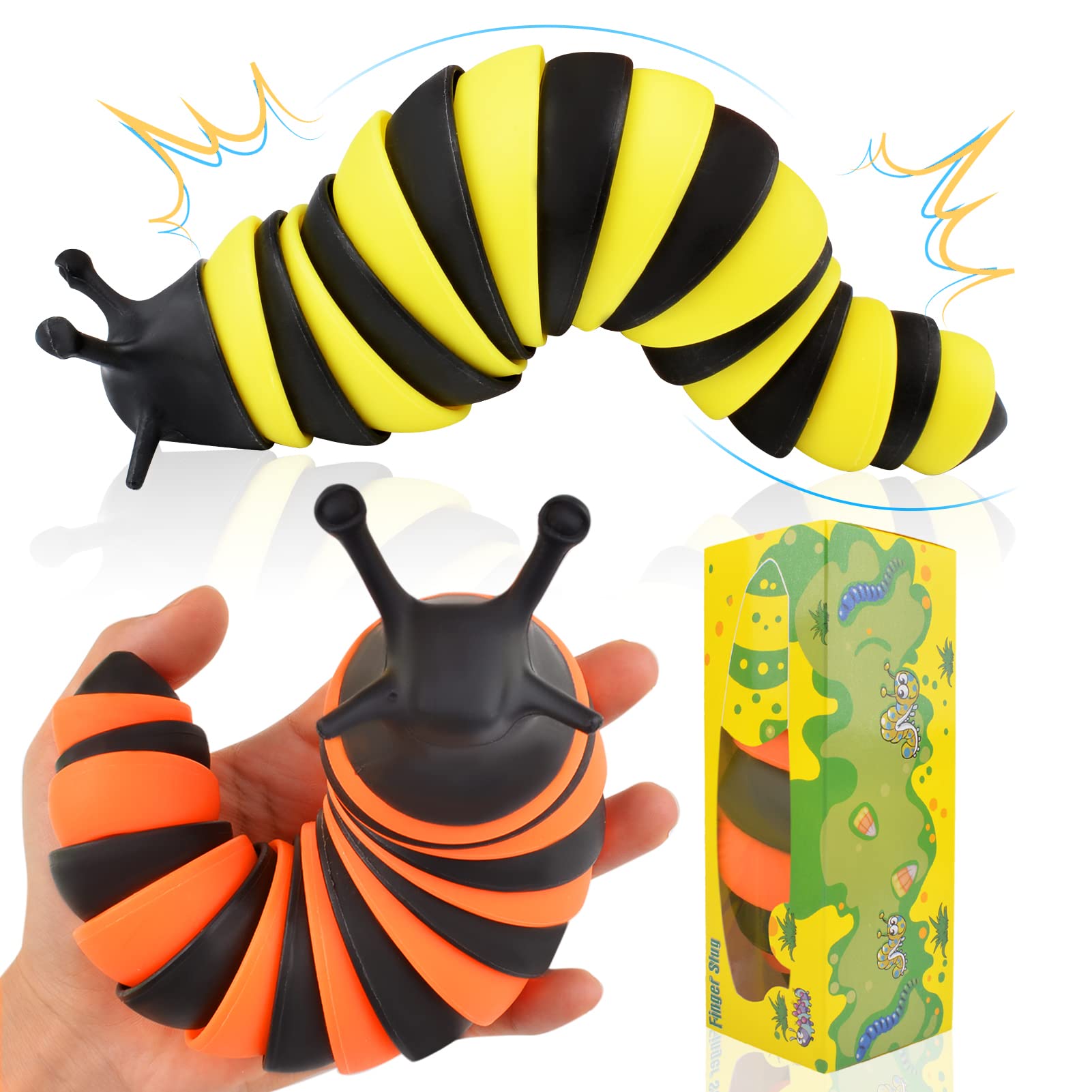 Cevioce Fidget Slug Toy for Kids & Adults - 2Pcs Sensory Toys for Autism, Stress Relief & ASMR - Perfect Birthday Gift for Ages 3-8