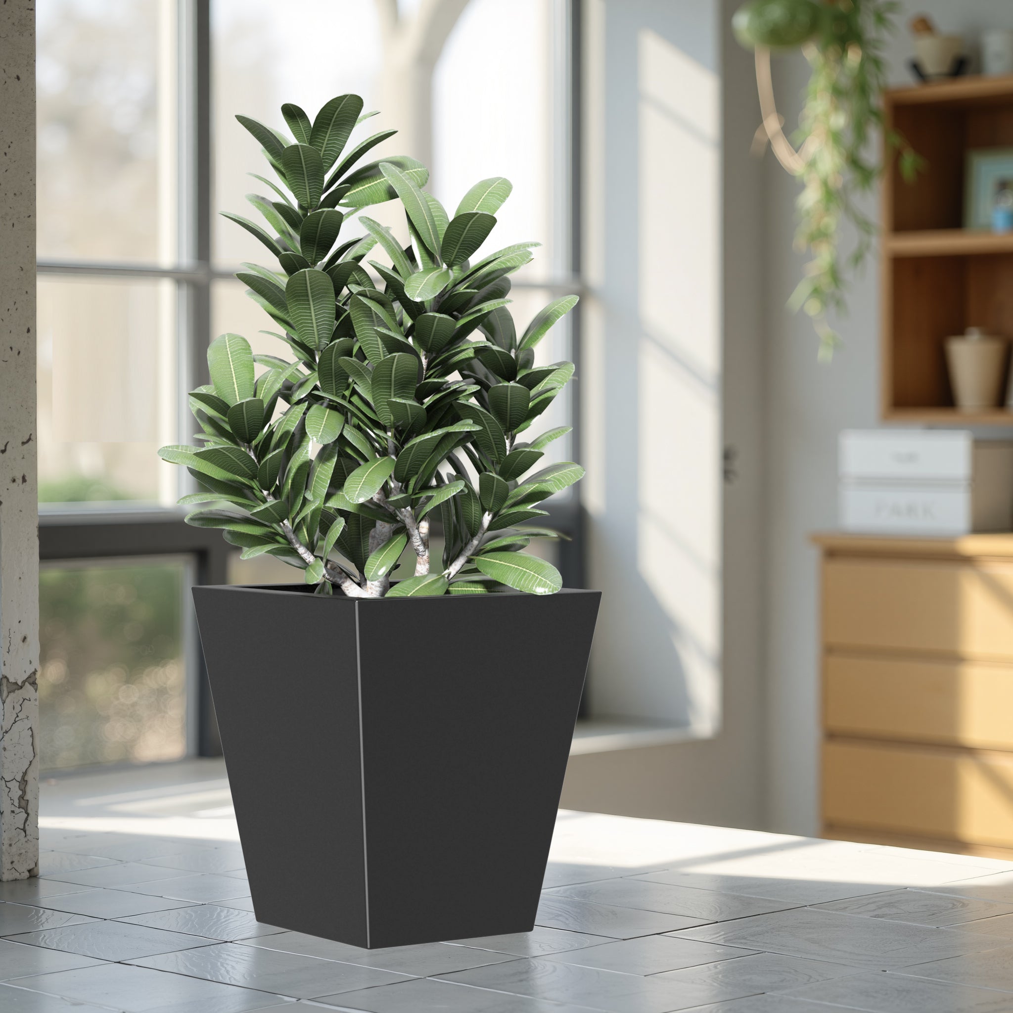 22 Inch Tall Metal Tapered Planter - Large Outdoor & Indoor Garden Pot with Drainage Hole & Rubber Plug, Modern Decorative Flower Pot for Home, Patio, Balcony & Office Decor