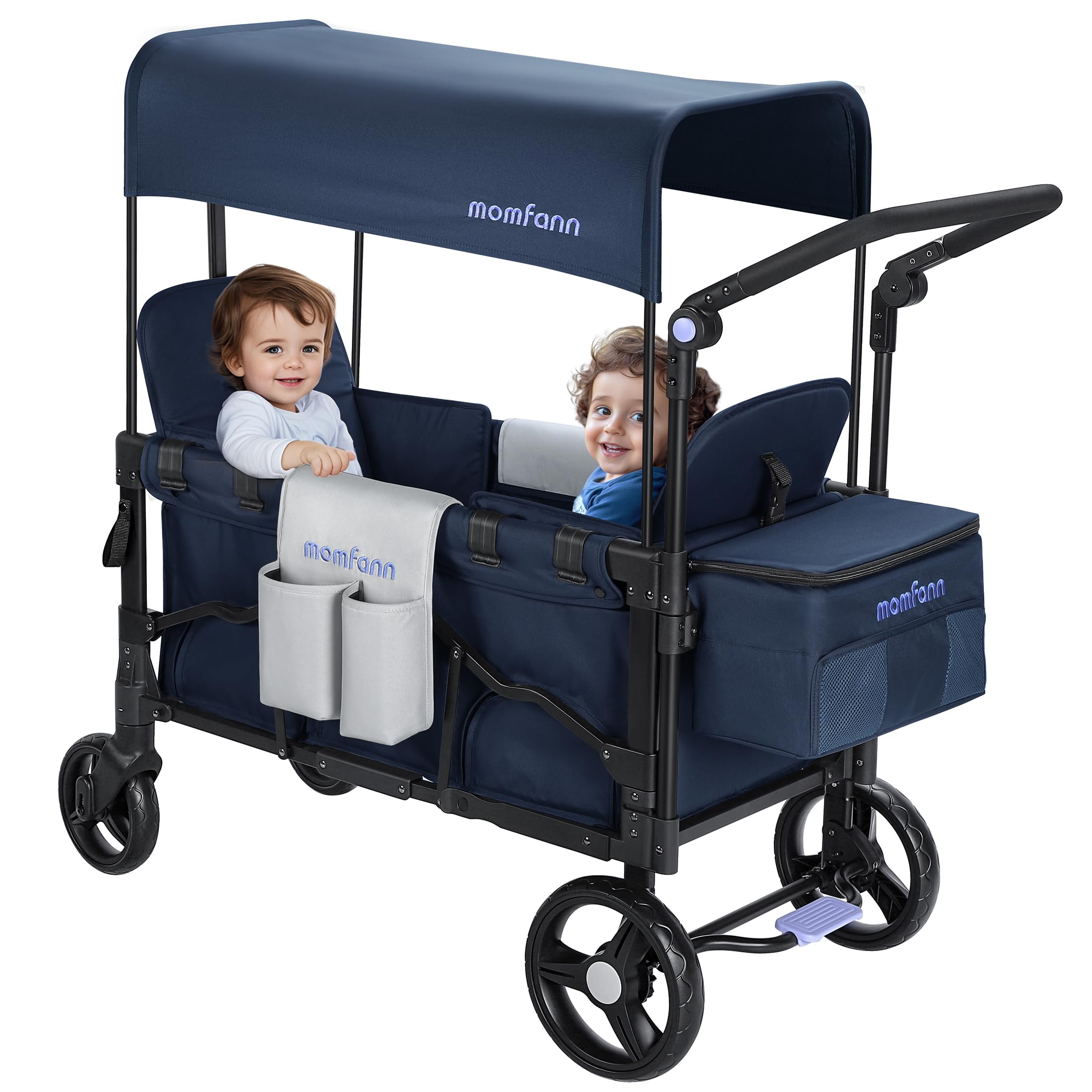 **Double Stroller Wagon for 2 Kids - Adjustable Canopy, Handle & Pull Bar - Compact Baby Wagon for Toddlers & Infants - Perfect for Park, Beach & Outdoor Adventures (Blue)**