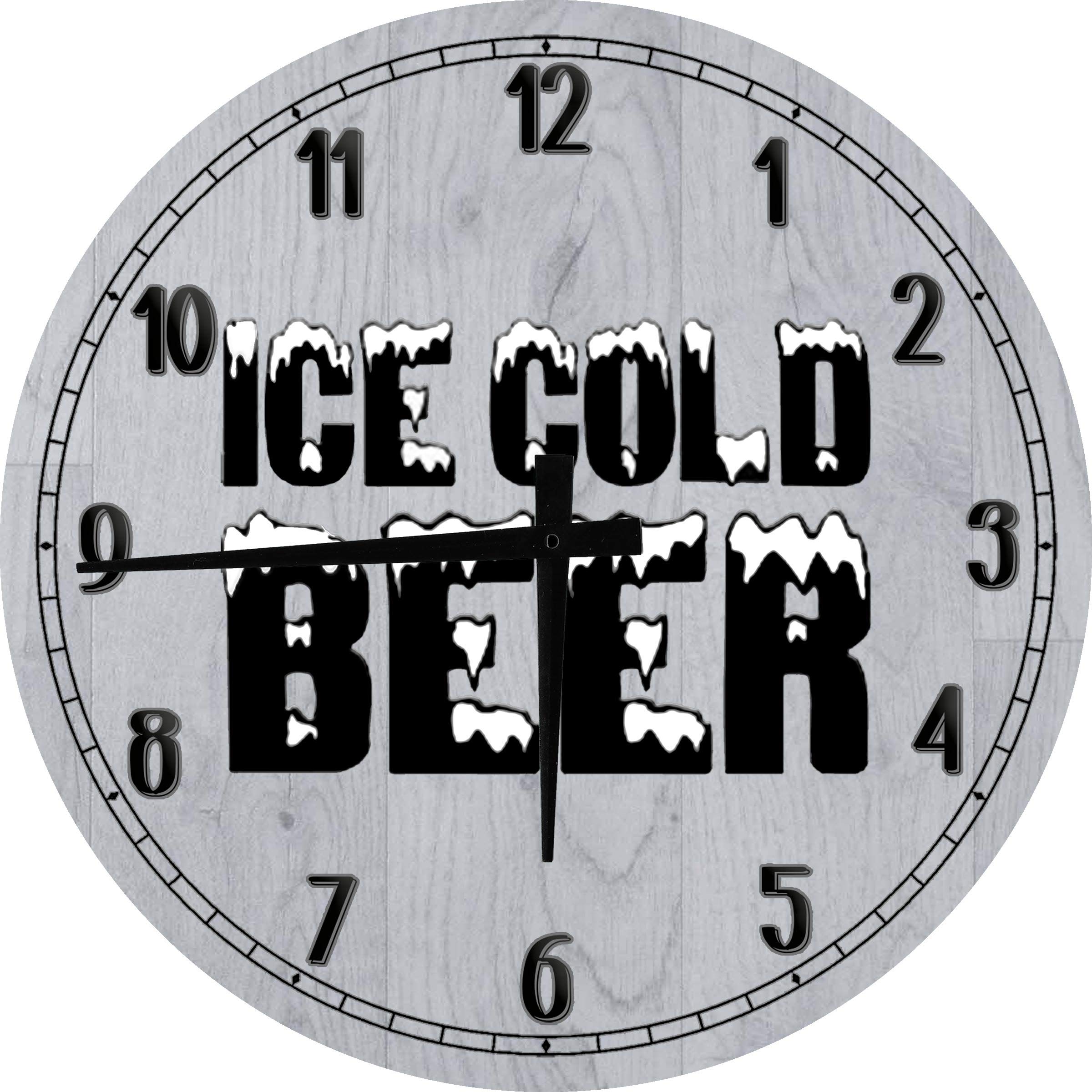 Men's Ice Cold Beer Drinking Large Round Wall Clock - 24 Inch Battery Operated Gray - Perfect for Man Cave, Bar, or Game Room Decor
