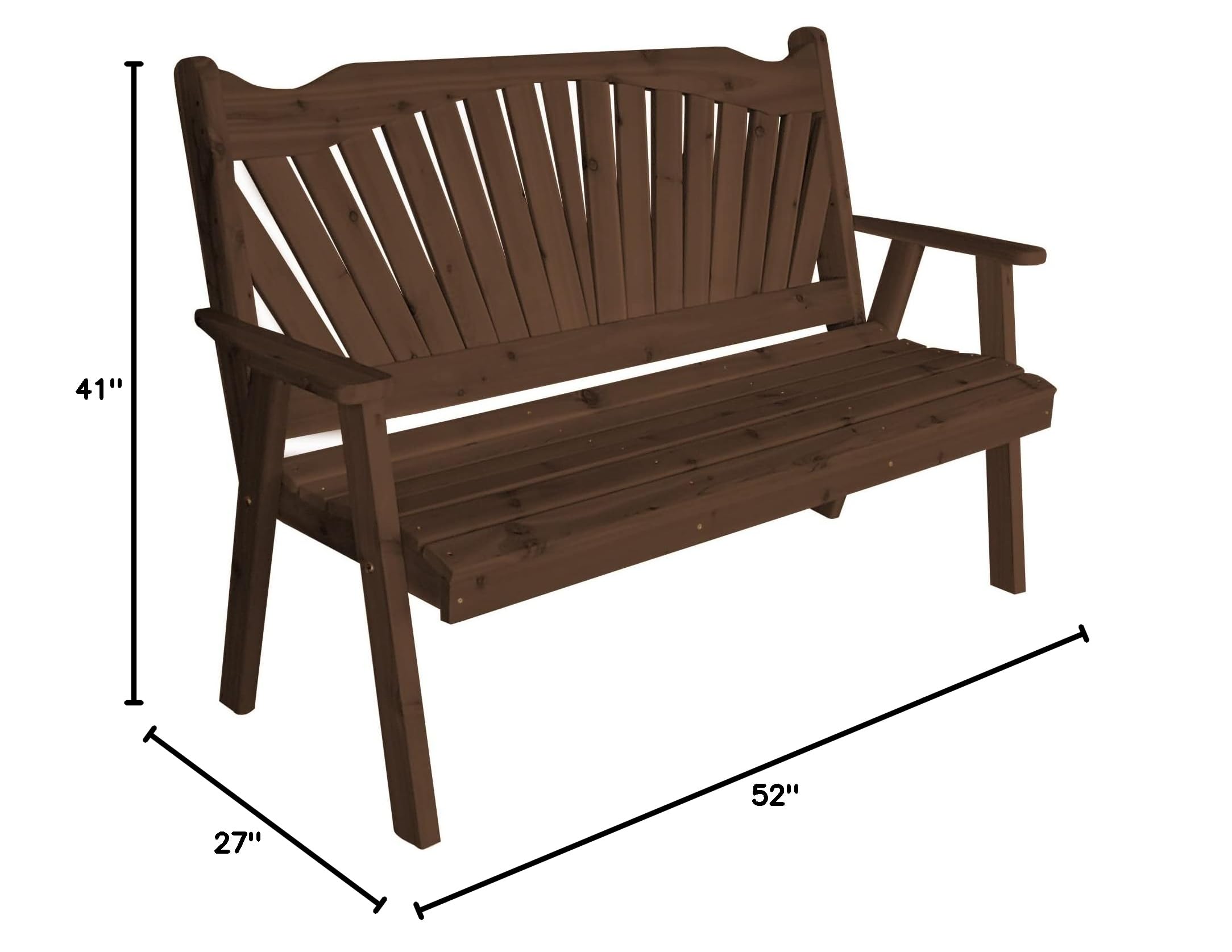 Cedar 4' Fanback Garden Bench by Furniture Barn USA - Weather-Resistant Mushroom Stain Finish | Perfect for Patio, Backyard & Outdoor Relaxation
