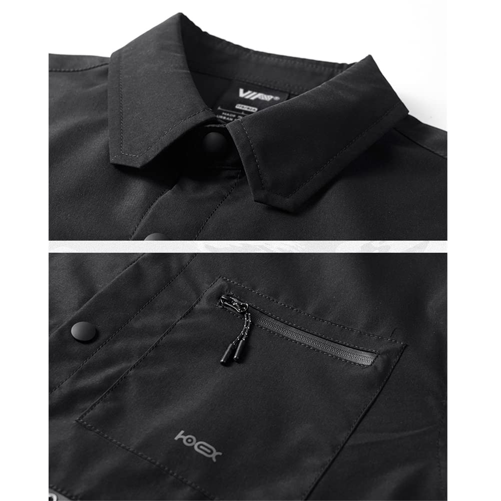 Black Cargo Shirt for Men - Long Sleeve Tactical Shirt with Removable Sleeves | Hip Hop Streetwear & Techwear Style | Perfect for Outdoor Adventures, Urban Fashion & Military Inspired Looks