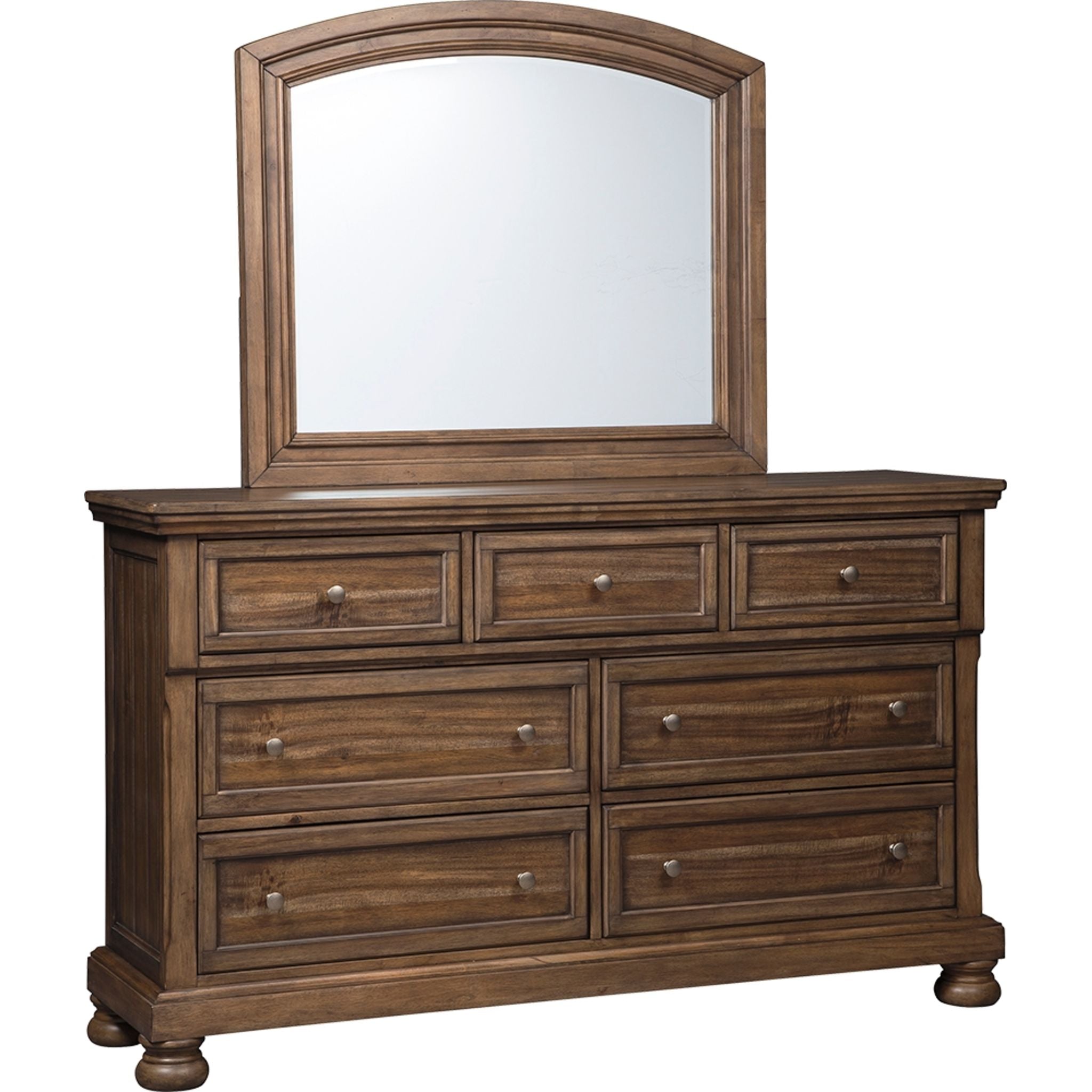 Baymore 5-Piece Bedroom Furniture Set - Queen Size Bed, Nightstand, Dresser & Mirror in Medium Brown Finish | Perfect for Master Bedroom, Guest Room & Apartment Decor