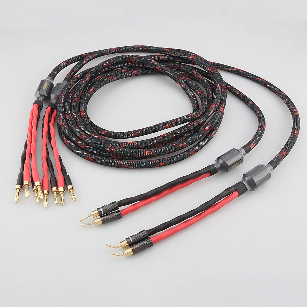 Premium HiFi Speaker Cable - Bi-Wire Banana Plug to Pin Audiophile Wire - 2m Length for Home Theater & Studio Sound Systems