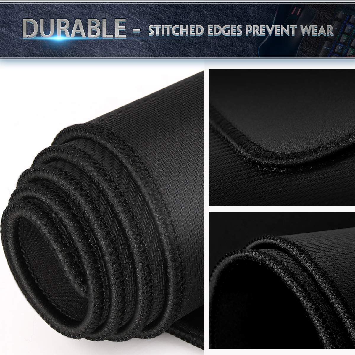 35% Larger Gaming Mouse Pad 12x10x1/8 Inch - Premium Textured Surface, Non-Slip Rubber Base & Stitched Edges - Waterproof Computer Mouse Mat for PC, Laptop, Office & Home Use - Perfect for Gaming, Work & Daily Computing - Black