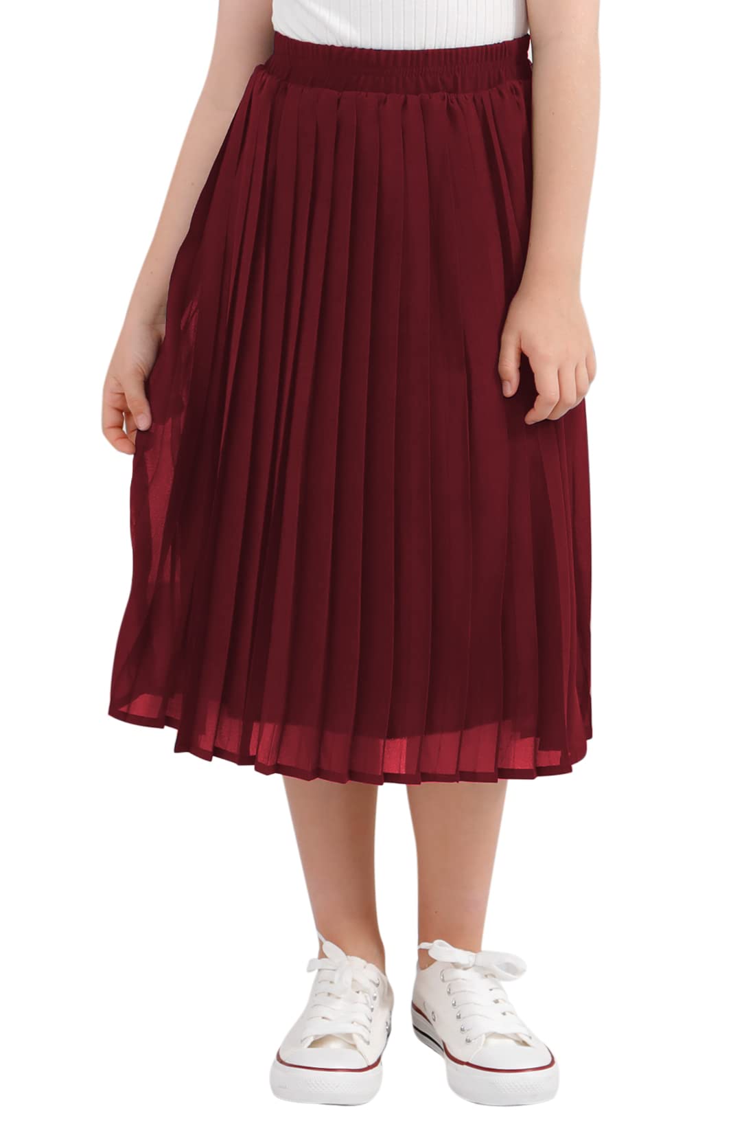 GORLYA Girls Chiffon Pleated High Waist A-Line Boho Maxi Skirt with Elastic Waistband - Sizes 4-14T - Perfect for Beach Vacations, Summer Parties & Boho Fashion Outfits