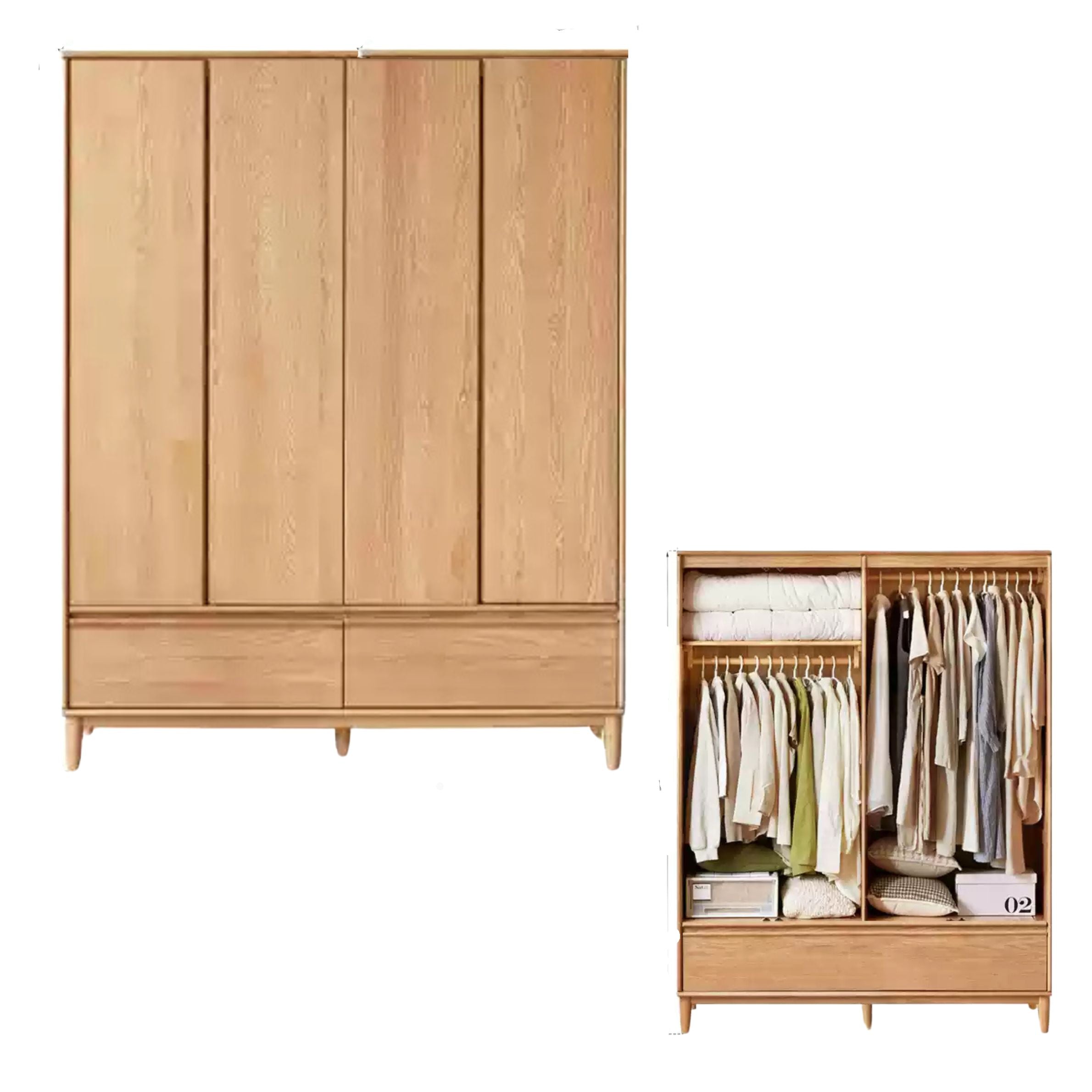 Modern Oak Solid Wood Wardrobe - Spacious Storage for Bedroom, Closet & Home Organization | Durable & Stylish Furniture for Master Bedroom, Guest Room & Walk-In Closets