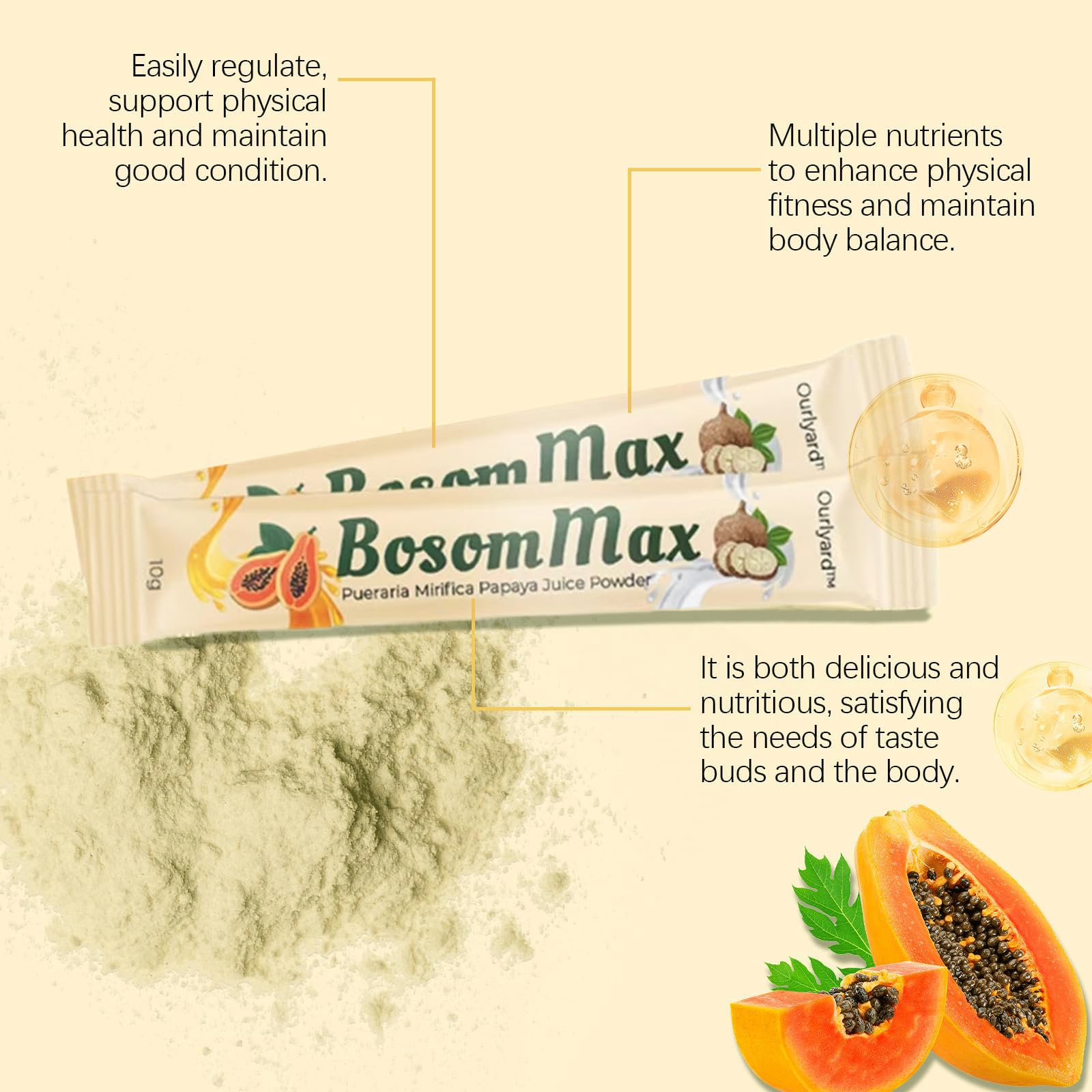 Pure Pueraria Mirifica & Papaya Juice Powder for Natural Breast Enhancement - BosomMax Bust Lifting Supplement with Papaya Extract (1 Box) | Women's Wellness, Postpartum Care & Natural Beauty Boost