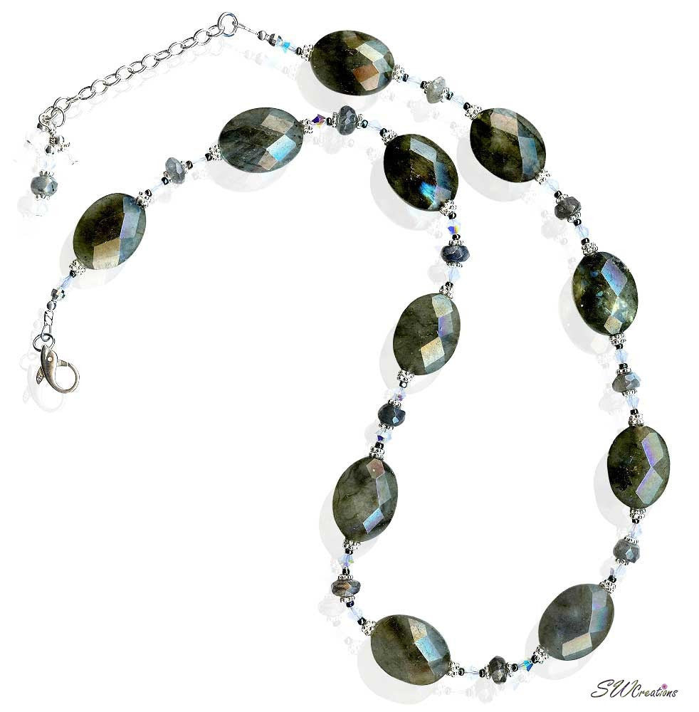 Labradorite Gemstone Opal Crystal Beaded Necklace for Women - Healing Crystal Jewelry for Energy Protection & Spiritual Balance | Perfect for Meditation, Yoga & Boho Fashion