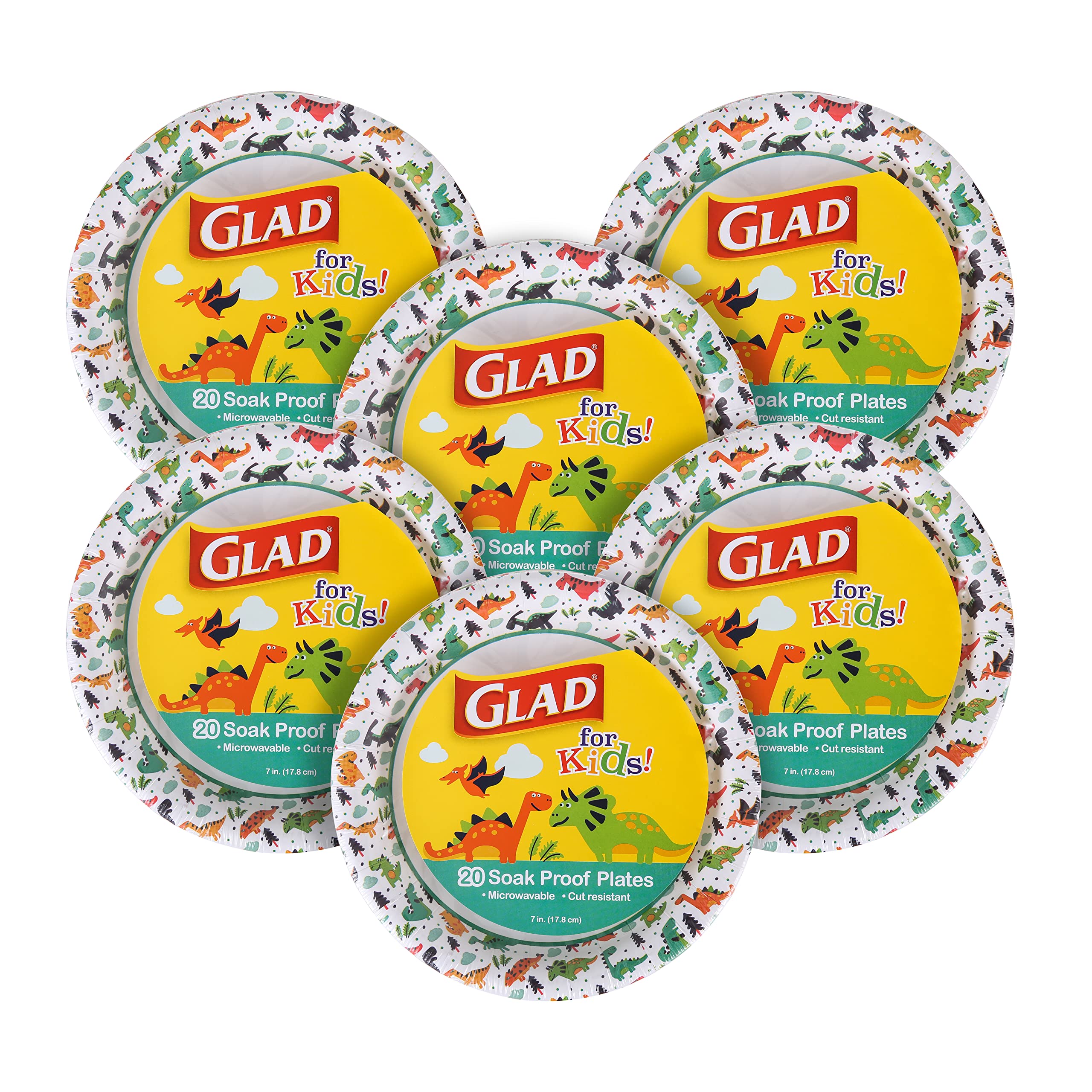 Glad for Kids 7-Inch Small Round Disposable Paper Plates - Cute Dinosaur Design, Heavy Duty, Soak Proof & Microwavable - 120 Count for Birthday Parties, Picnics & Family Gatherings