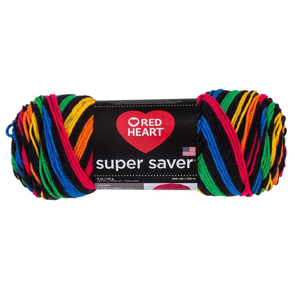 Red Heart Super Saver Primary Stripes Yarn - Soft Acrylic Knitting & Crochet Yarn for Blankets, Scarves & DIY Crafts - Perfect for Beginners & Seasonal Projects