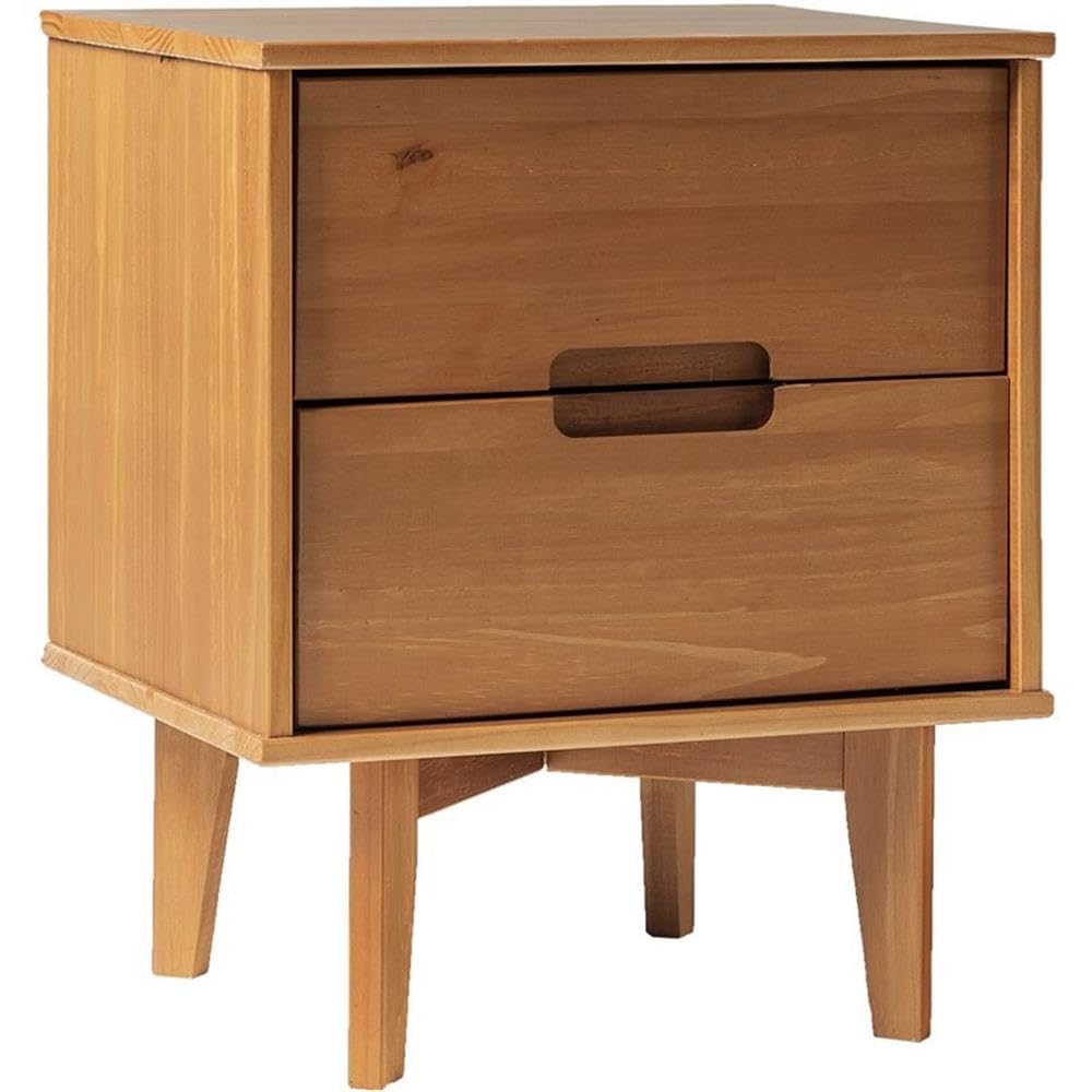 Walker Edison Mid Century Modern Wood Nightstand - 2 Drawer Bedside Table with Grooved Handle, Storage Shelf & Drawer, Caramel Finish - Perfect for Bedroom, Living Room, or Office Use