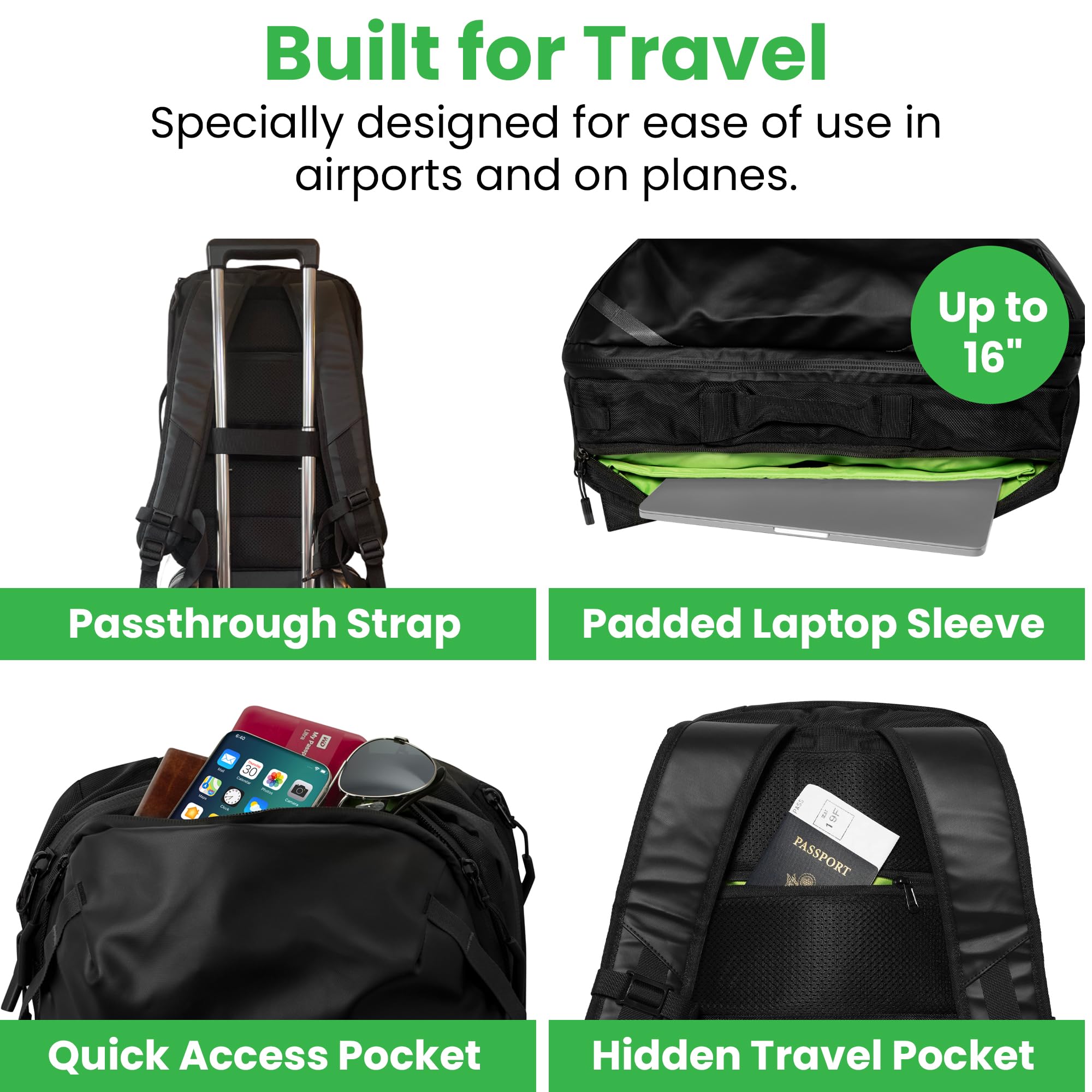 **COR Surf Travel Backpack 40L - Waterproof Carry-On Laptop Backpack with Secret Passport Pockets for Men & Women | Business Weekender & Daypack for Air Travel, Commuting & Outdoor Adventures | The Island Hopper (Black)**