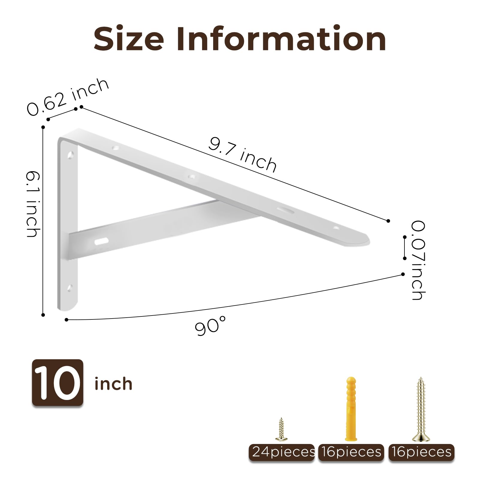 Heavy Duty Shelf Brackets 8 Pack - 10 Inch White Floating Shelf Brackets, Max Load 100 lbs, Metal Triangle Wall Mount Shelf Supports for Home & Office Decor