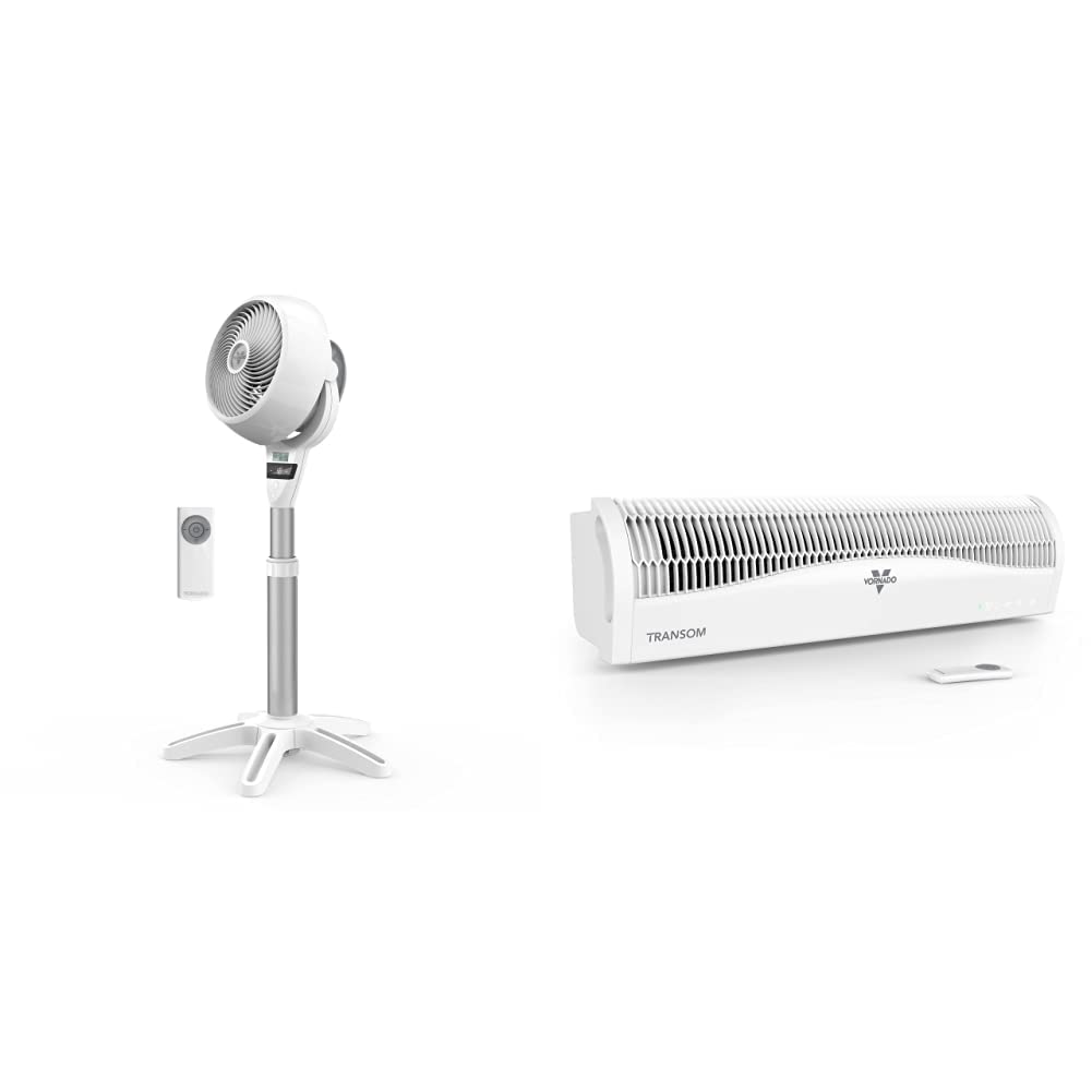 Vornado 6803DC Energy Smart Medium Pedestal Air Circulator Fan with Variable Speed Control & TRANSOM Window Fan with 4 Speeds, Remote Control, Reversible Exhaust - Ice White | Perfect for Home Cooling, Bedroom Air Circulation & Office Ventilation