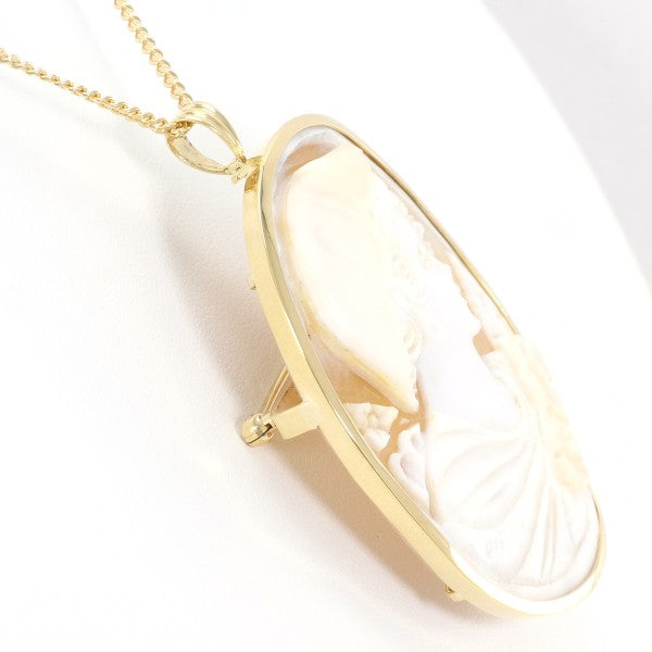 18K Yellow Gold Shell Cameo 2-Way Convertible Necklace & Brooch Set with Certificate - Perfect for Weddings, Anniversaries & Vintage Jewelry Collectors