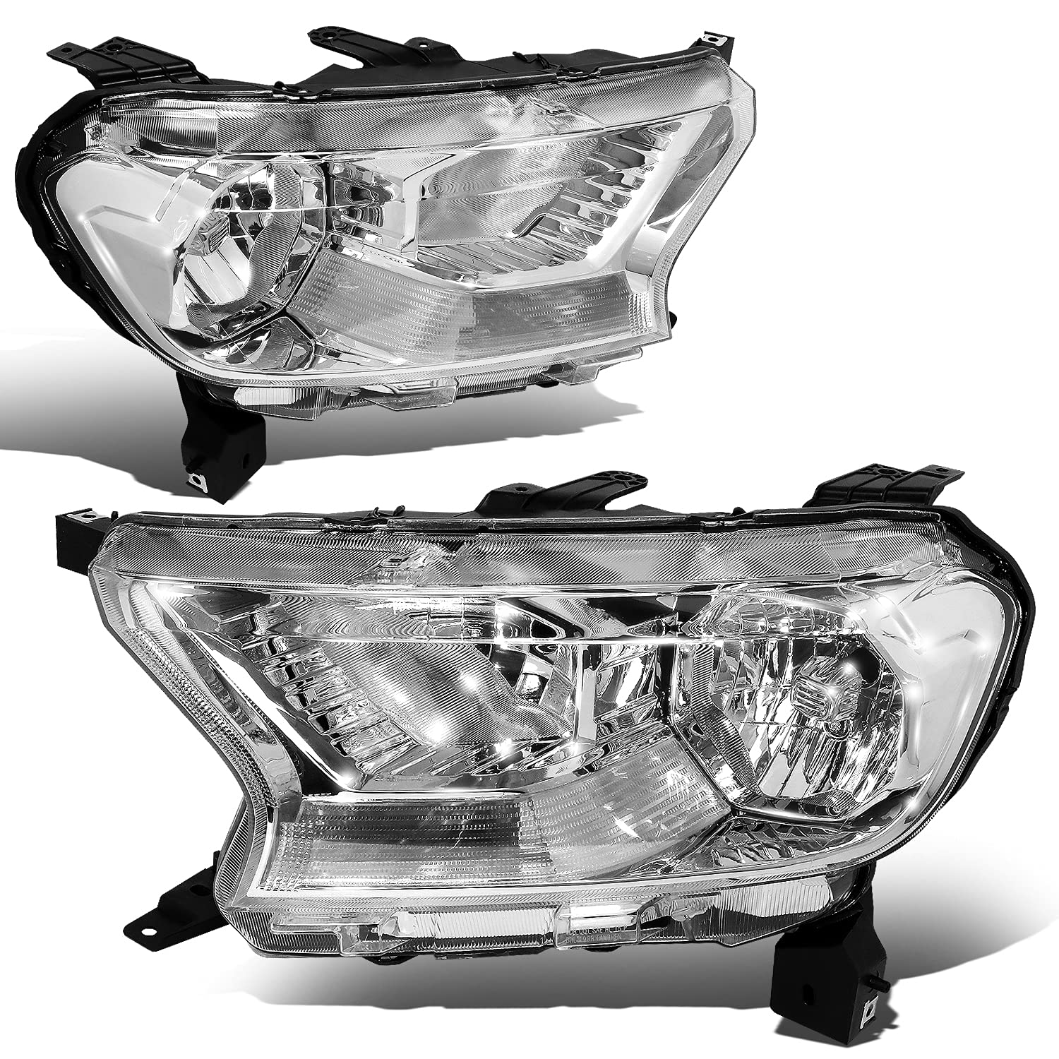 DNA MOTORING HL-OH-FR19-CH-CL1 Pair of Halogen Headlights for 2019-2023 Ford Ranger XL/XLT - Clear Lens, Chrome Housing, OEM Style Replacement | Perfect for Night Driving & Off-Road Adventures