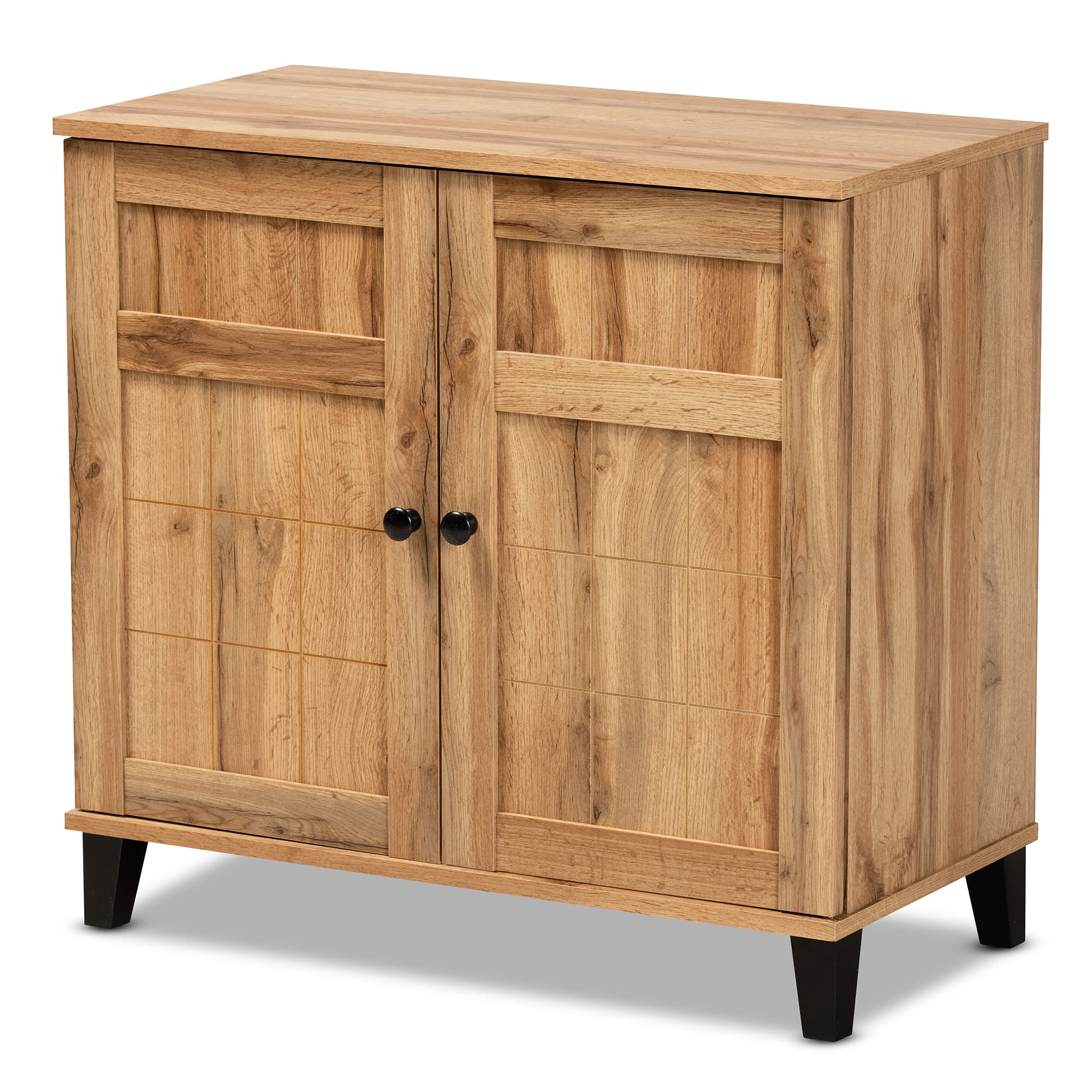 Baxton Studio Glidden Modern Oak Brown Wood 2-Door Shoe Storage Cabinet - Contemporary Entryway Organizer for Hallway, Closet & Mudroom
