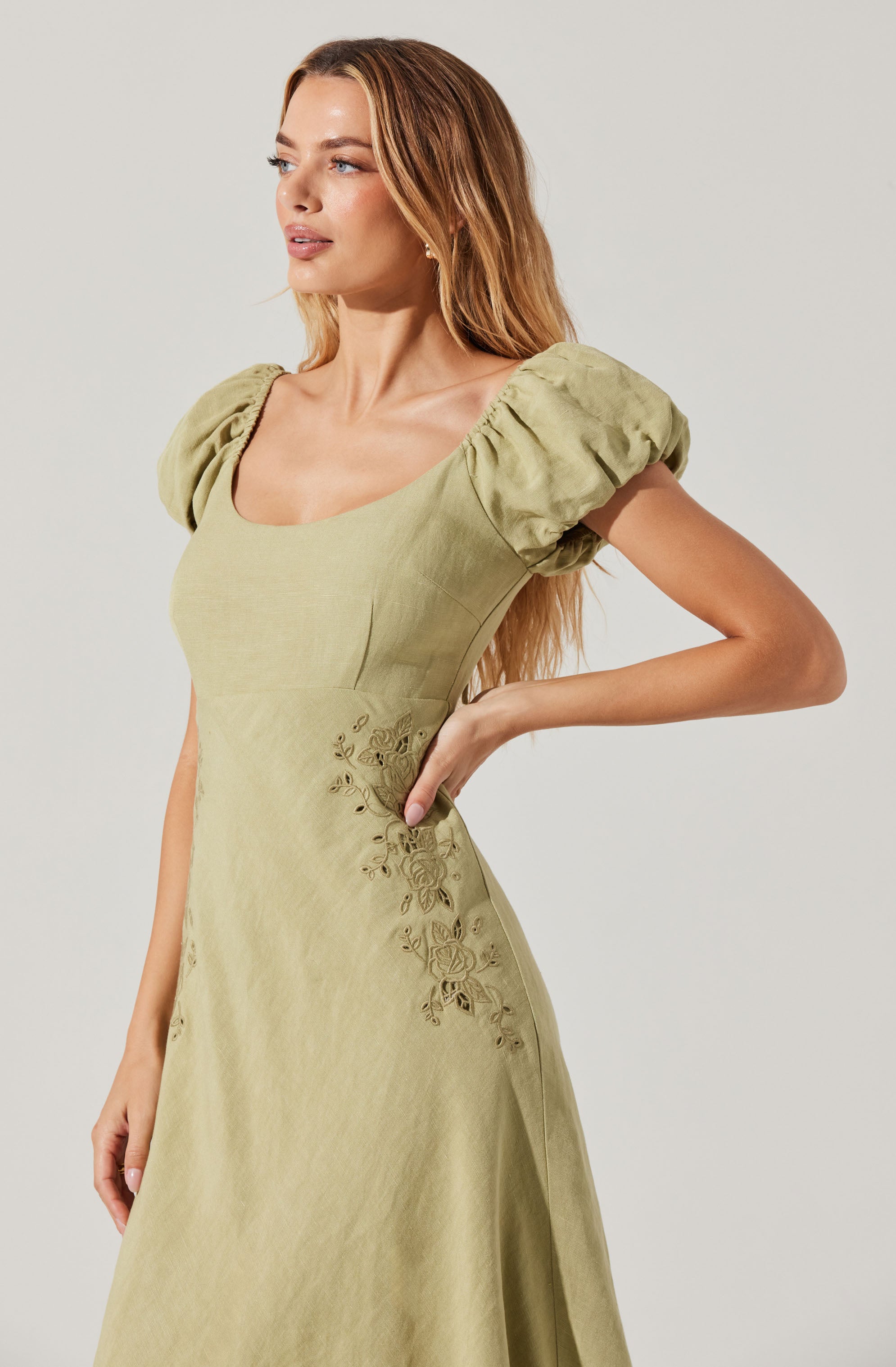 Leocadia Embroidered Puff Sleeve Dress for Women - Floral Summer Maxi Dress with Ruffle Hem | Perfect for Beach Vacation, Wedding Guest & Date Night Outfits