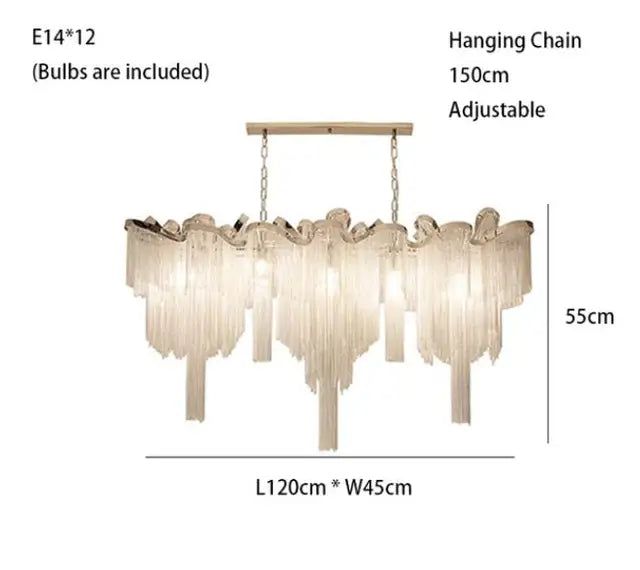 Elegant Aluminum Fringed Chandelier - Timeless Modern Lighting Fixture for Dining Room, Bedroom & Living Room Decor