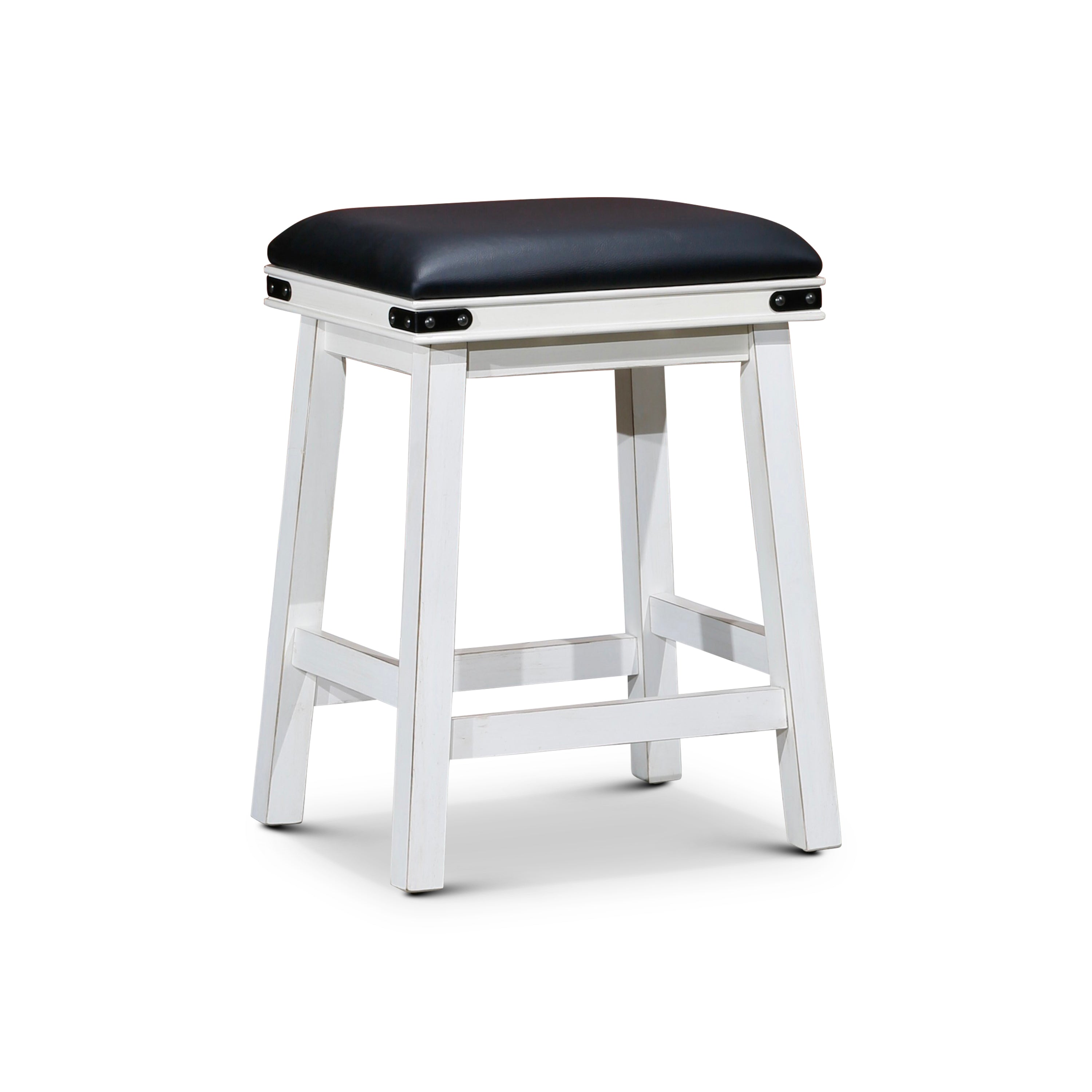 24 Inch Counter Stool with Black Leather Seat & Antique White Finish - Bar Stool for Kitchen Island, Breakfast Nook & Home Decor