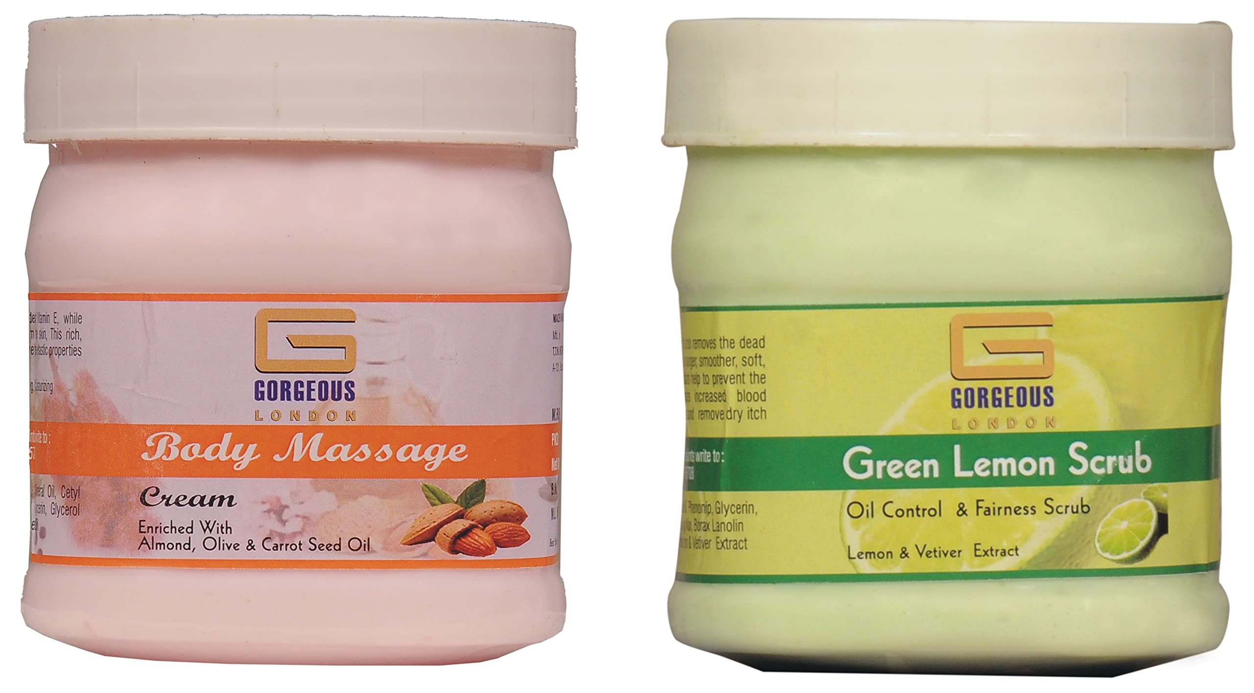 London Body Massage Cream & Green Lemon Scrub Set - 2 Pack (450g Each) for Relaxation & Exfoliation | Spa Day & At-Home Self Care