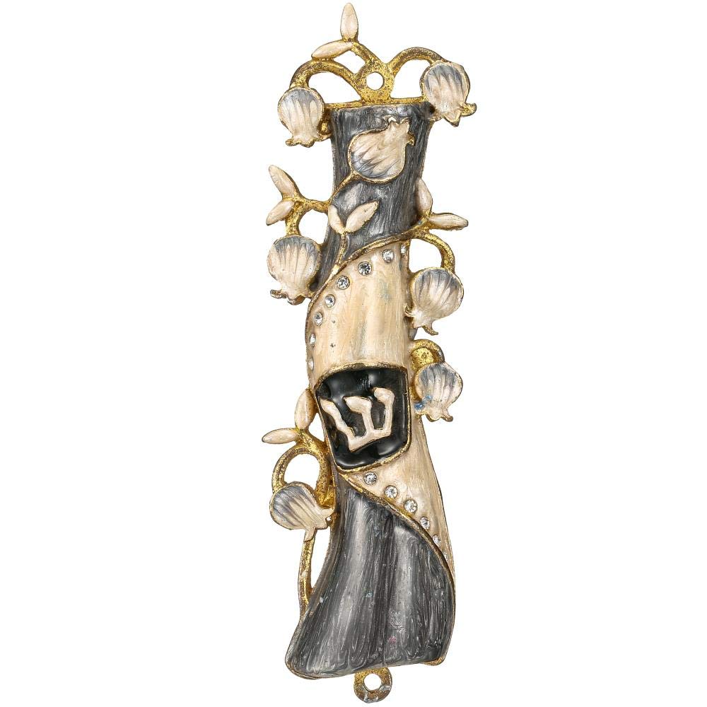 Hand Painted Gold Plated Mezuzah with Crystals - Home Blessing Decor