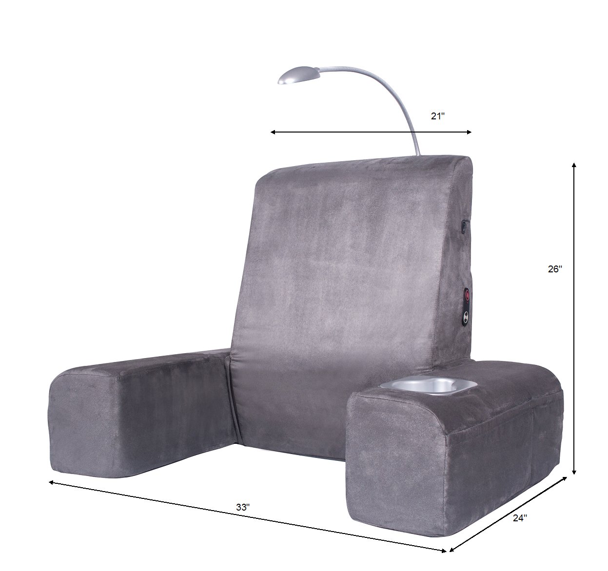 Carepeutic Bed Lounger with Heated Massage - Adjustable Backrest & Comfortable Support - Perfect for Reading, Watching TV or Relaxing at Home - Gray (1 Count)
