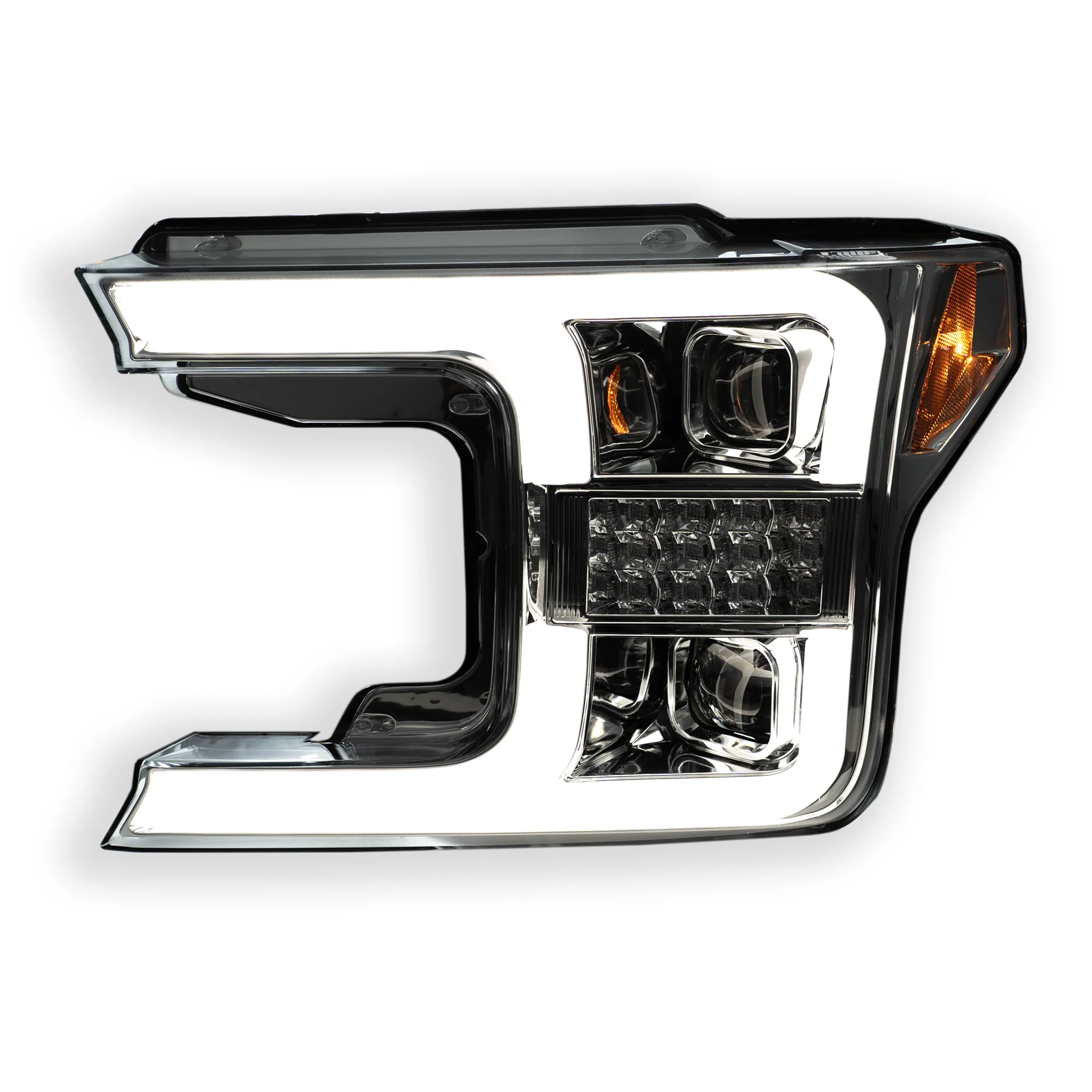 Ford F150 2018-2020 Projector Headlights with OLED DRL & LED Turn Signals - Clear/Chrome Options for Enhanced Night Driving & Off-Road Visibility