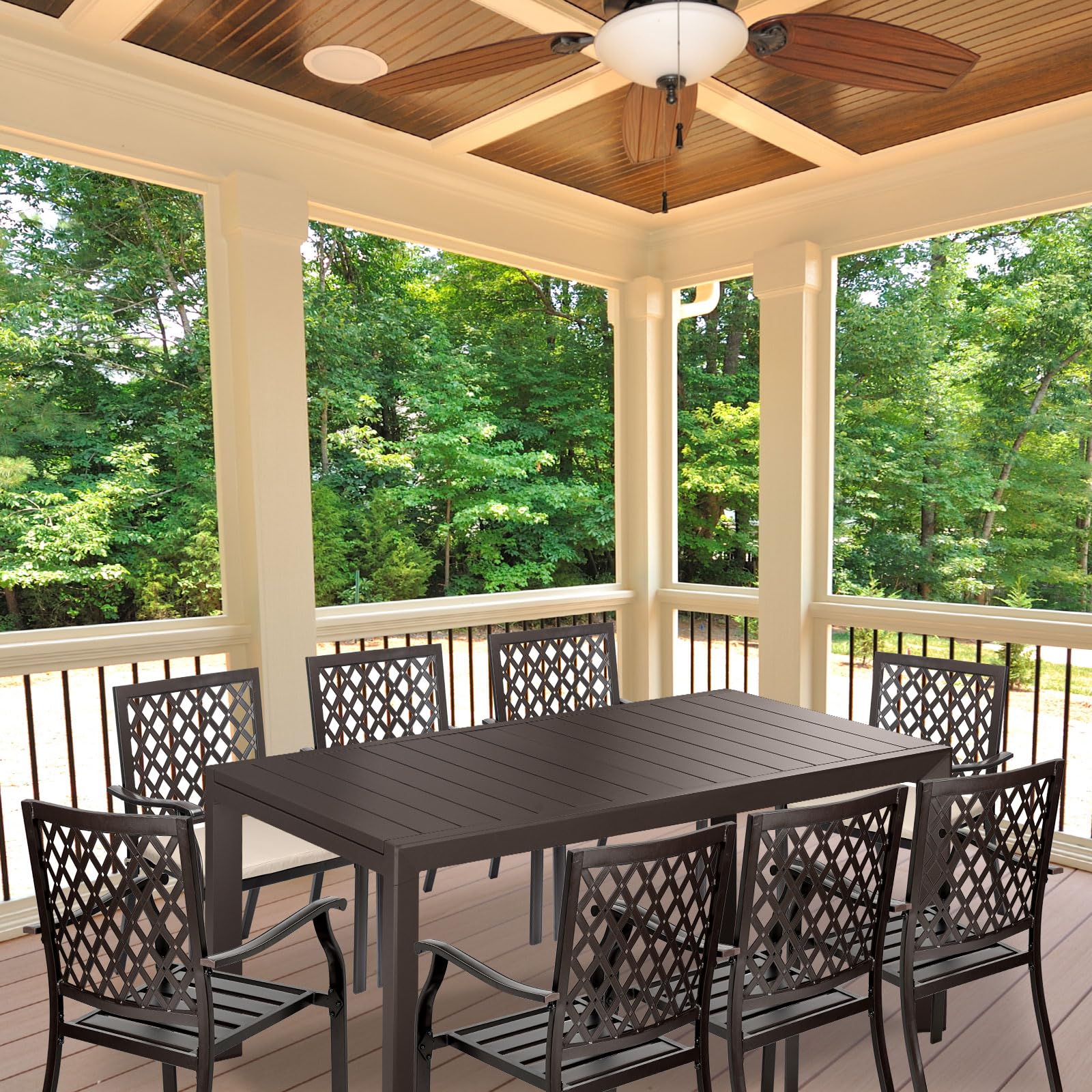 Aoodor 4-Piece Outdoor Stackable Metal Dining Chairs Set with Comfortable Strapped Seat Cushions - Weather-Resistant Patio Furniture for Garden, Backyard, Poolside & Courtyard Dining