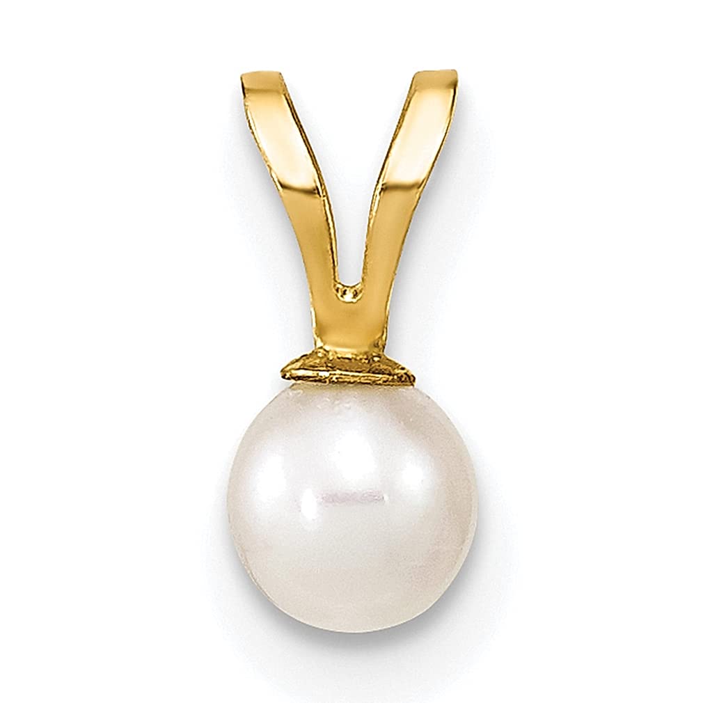 14K Yellow Gold 5mm Round White Freshwater Cultured Pearl Pendant Necklace for Women - Elegant Fine Jewelry Gift for Her - Perfect for Weddings, Anniversaries & Special Occasions