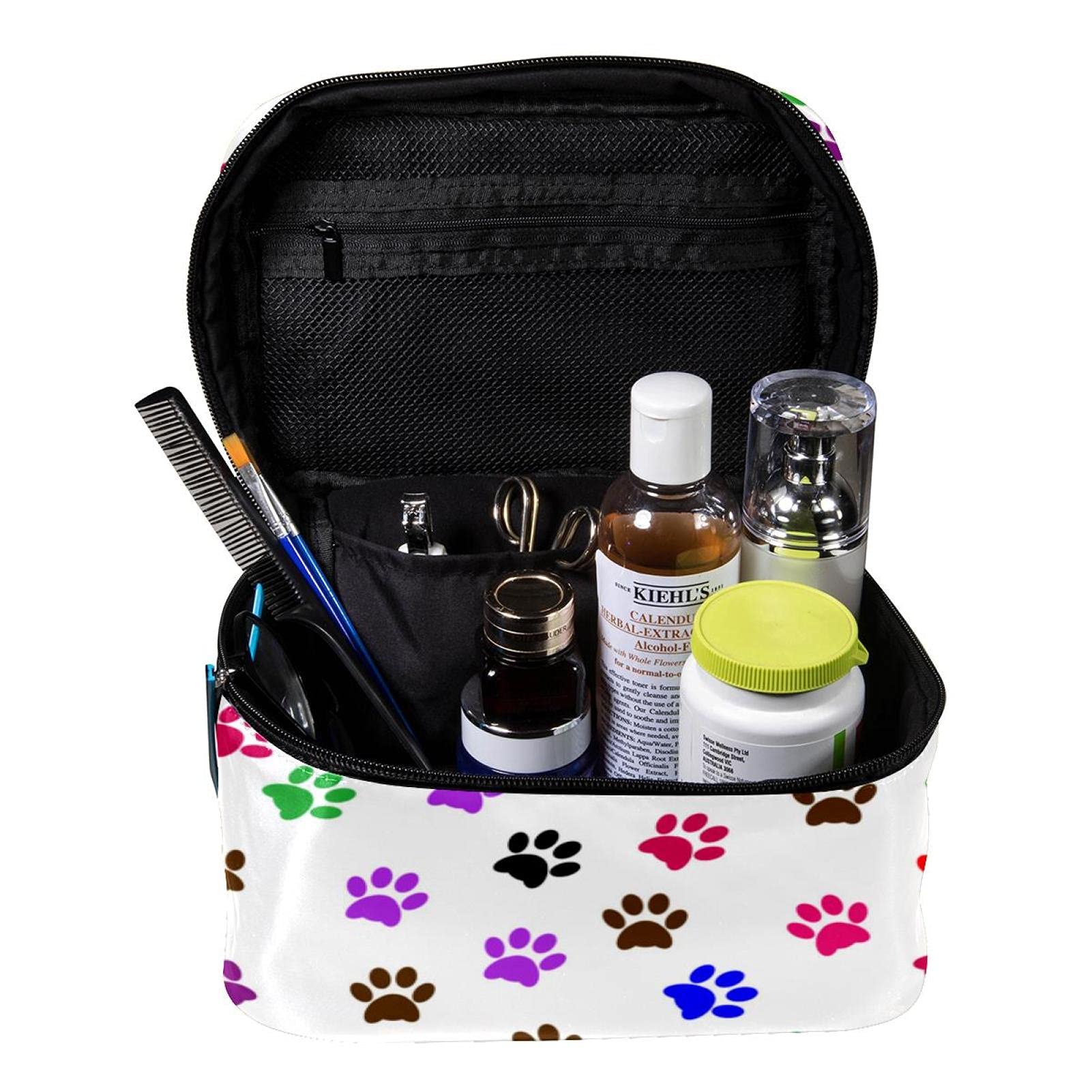 Dog Paws Print Travel Makeup Bag - Large Cosmetic Organizer with Zipper for Women & Girls | Perfect for Toiletries, Travel Essentials & Gift Giving