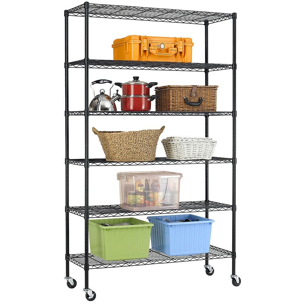Heavy Duty 6-Tier Wire Shelving Unit - 2100Lbs Capacity, Adjustable Metal Storage Rack with Casters (48