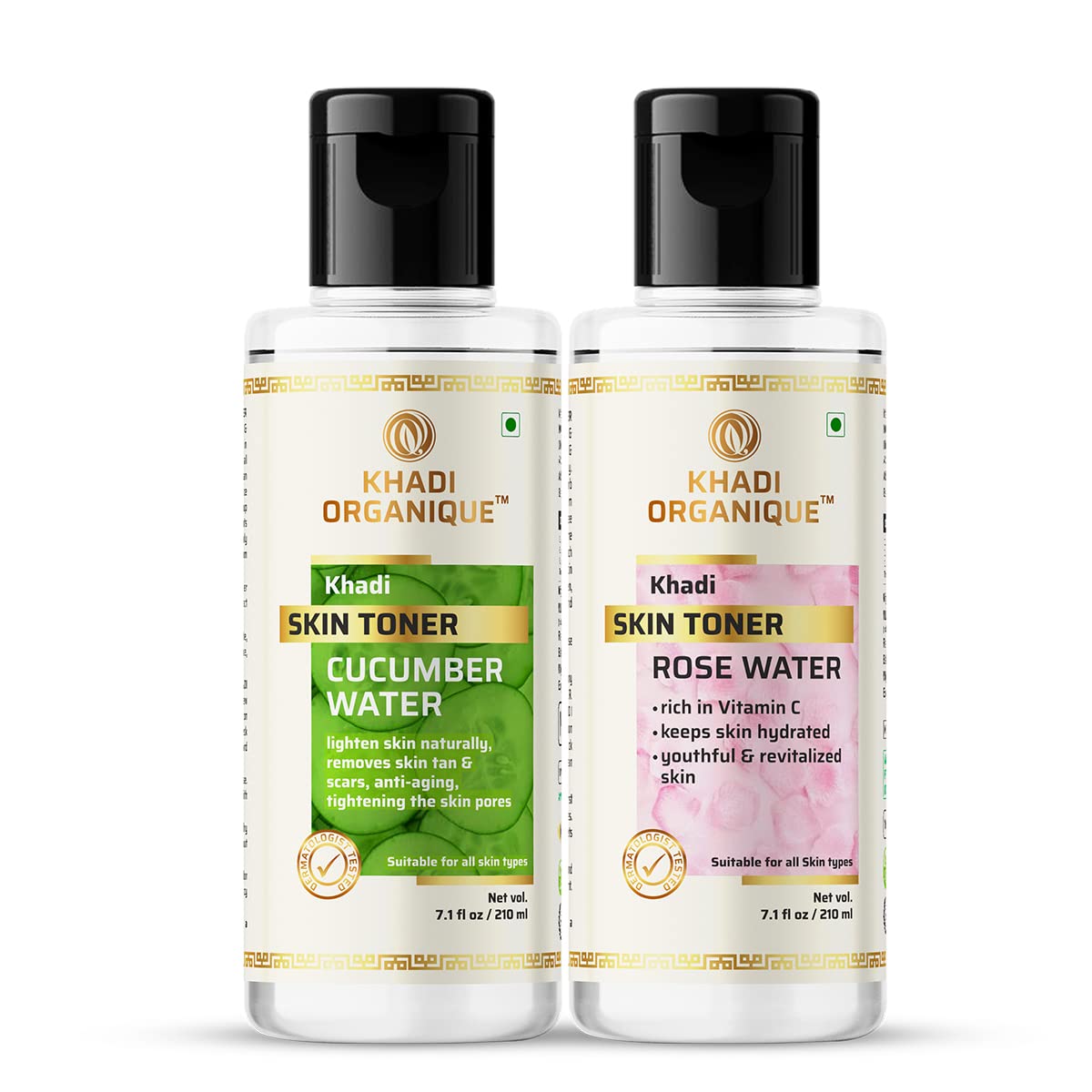 Khadi Organique Rose & Cucumber Water Skin Toner - 420ml (Pack of 2) | Natural Glow Booster, Soothing Face Mist for Tan Removal & Hydration | Perfect for Daily Skincare, Post-Workout Refresh & Summer Skin Care Routine