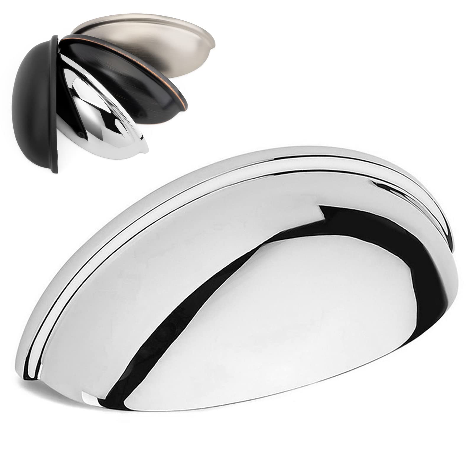 KOOFIZO Bin Cup Drawer Pull - Polished Chrome Cabinet Handle, 3 Inch (76mm) Center-to-Center Hole Spacing, Pack of 5 - Perfect for Kitchen Cabinets, Bedroom Dressers, Bathroom Vanities & Furniture Doors | Modern Hardware Upgrade for Home Renovation Projects